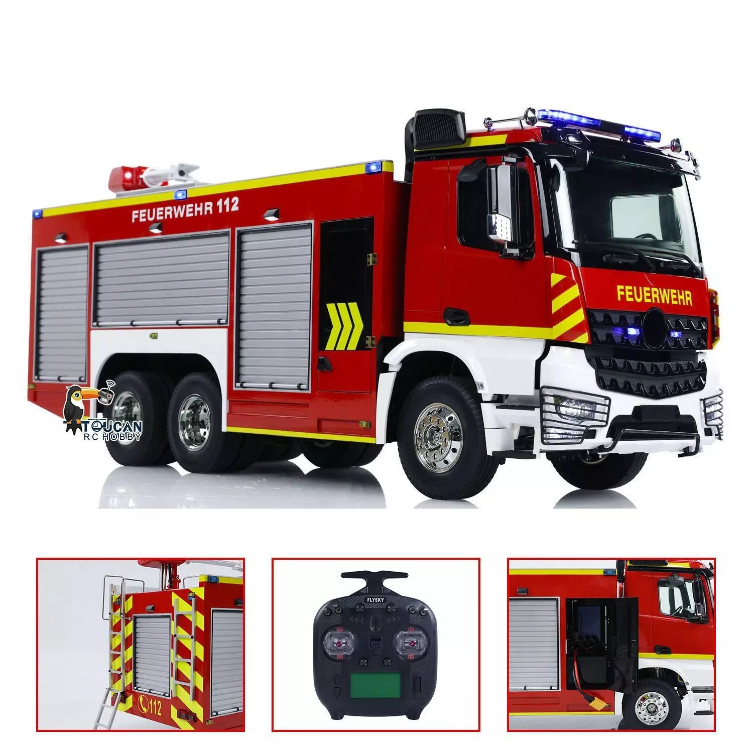 1/14 Scale TOUCAN 6x4 RC Fire Truck - Remote Control Fire Engine Vehicle with Sound & Light System - Ready-to-Run (RTR) Assembled & Painted Model - Perfect for Firefighting Simulation, Emergency Rescue Play, and RC Car Enthusiasts