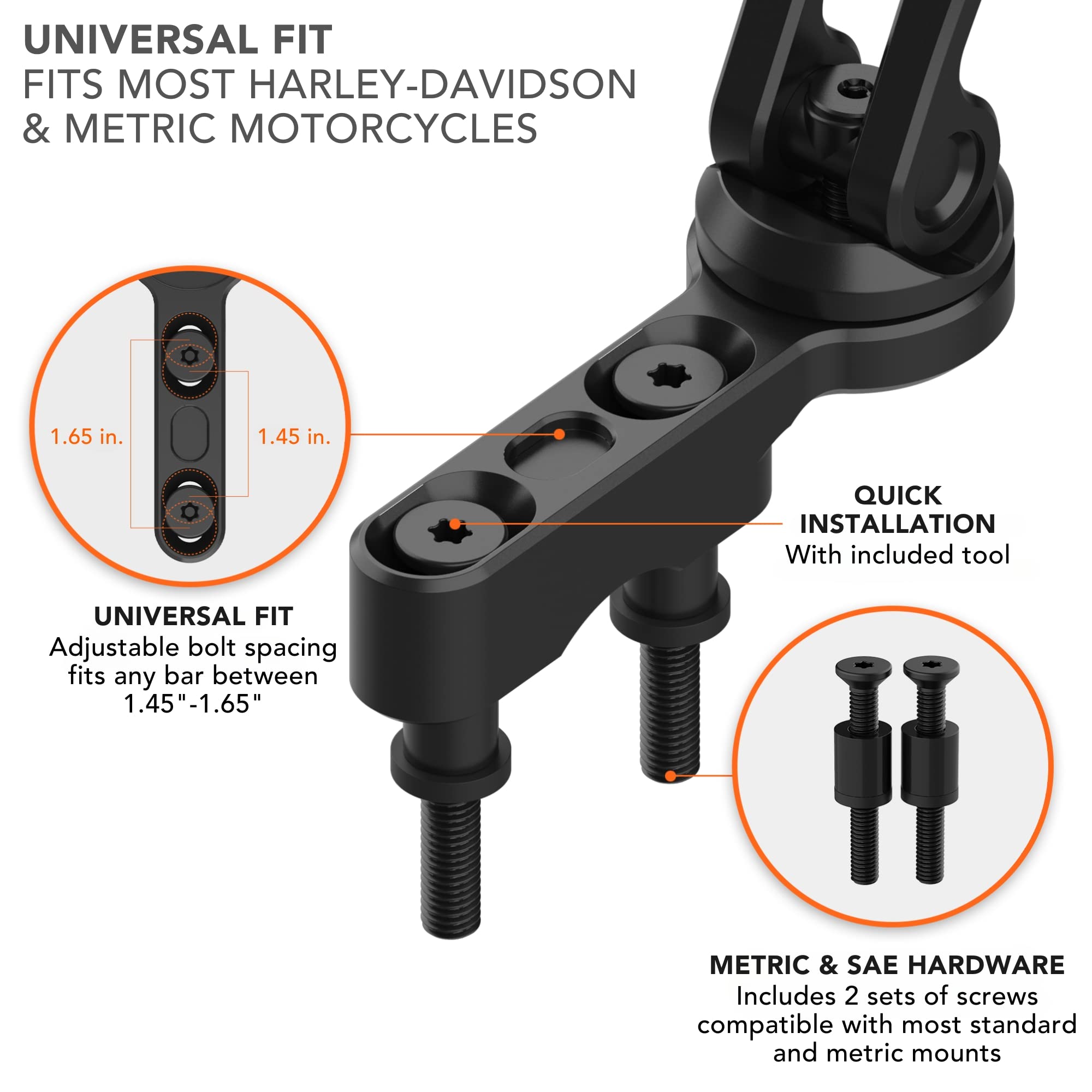 Rokform Universal Motorcycle Phone Mount - Compatible with Harley, Metric & Indian Cruisers | Quad Tab Twist Lock & Built-in Magnet for Secure Phone Attachment (Black) | Ideal for Adventure Riding, Commuting & Road Trips