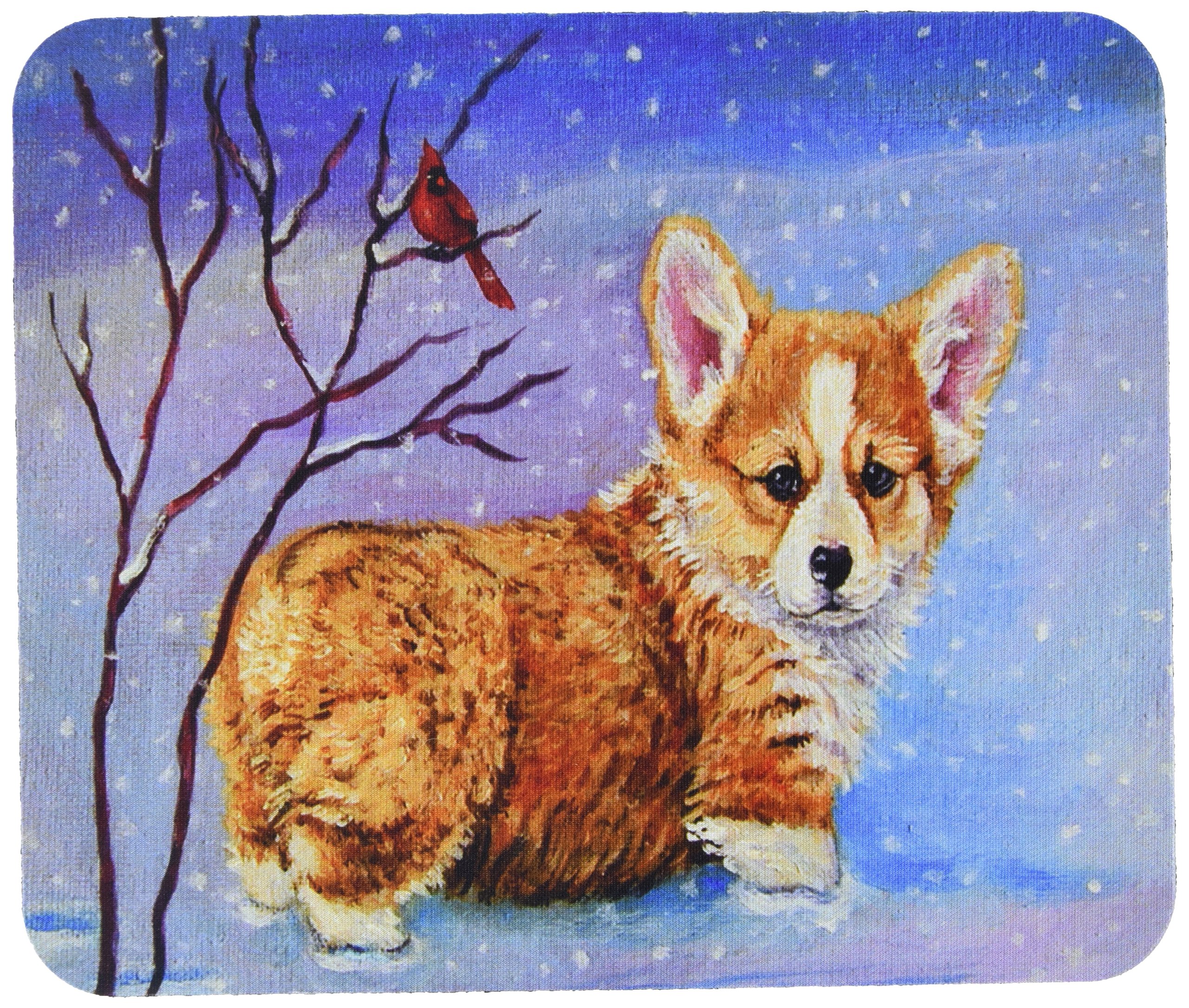 Corgi Pup Snow Cardinal Mouse Pad - Large Washable Non-Slip Desk Mat for Home Office, Gaming & Computer Work | Cute Dog-Themed Mousepad & Hot Pad Trivet for Laptops & Desks | Perfect for Work, Study & Gaming Setups