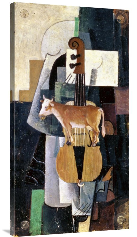 Kazimir Malevich Cow and Violin 1913 Canvas Wall Art Print - Premium Gallery Wrap Giclee Reproduction - Modern Abstract Art for Living Room, Bedroom & Office Decor