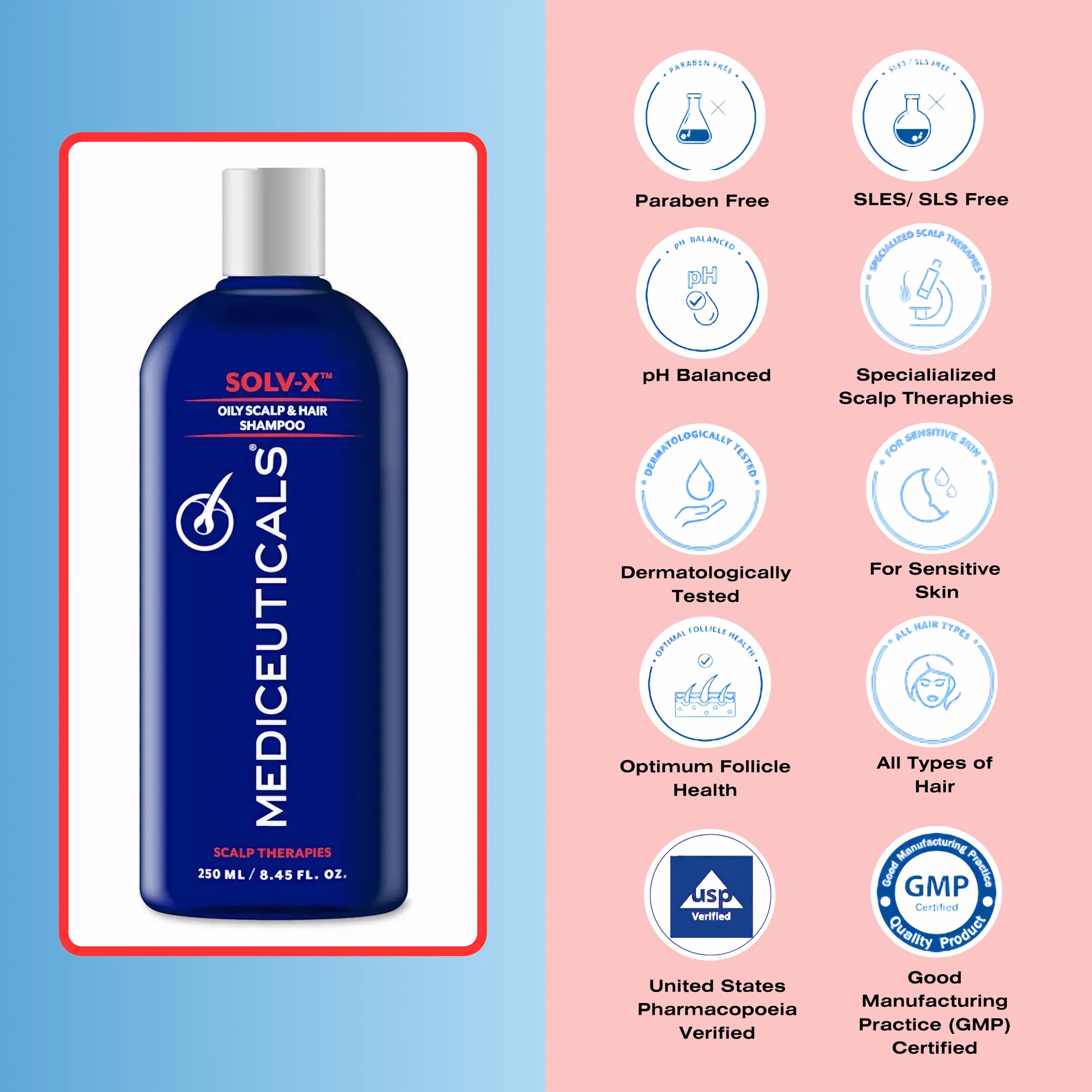 Mediceuticals Solv-X Shampoo for Oily Hair & Scalp - Scalp Acne Treatment Shampoo for Men, Women & Teens - 8.45 oz (250 ml) - Deep Cleansing & Oil Control for Healthy Scalp - Perfect for Daily Use & Scalp Care Routine