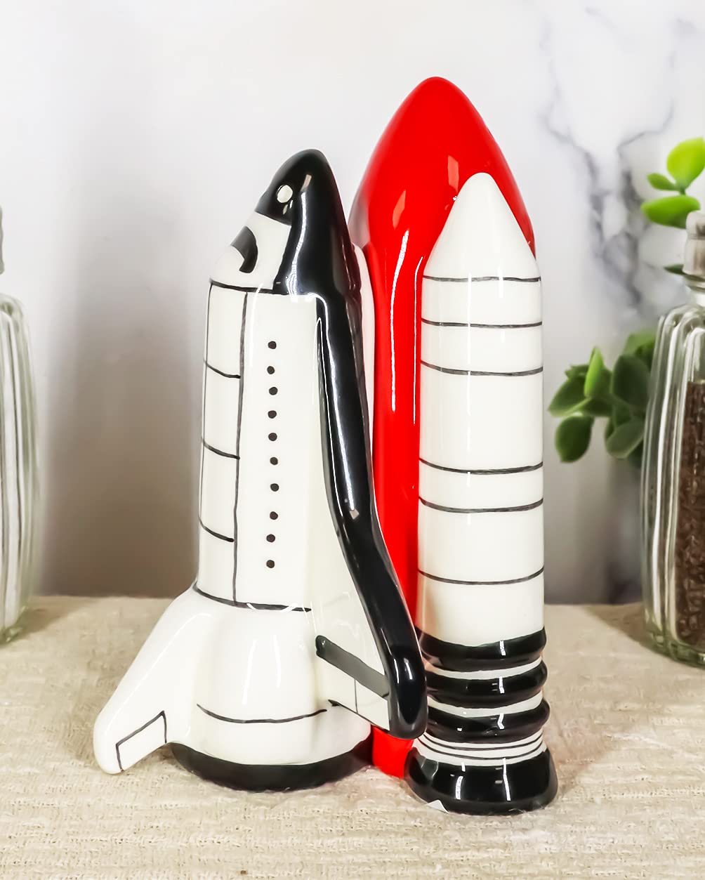 Ebros Gift NASA Space Shuttle Discovery Magnetic Salt & Pepper Shakers - Ceramic Astronaut Figurine Set with Apollo Spaceship Design for Kitchen & Space Exploration Enthusiasts | Perfect for Home Decor & Sci-Fi Fans