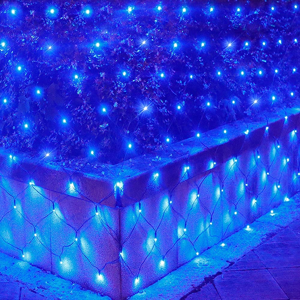 Solar Powered 204 LED Net Mesh String Lights - Waterproof 8 Modes Outdoor/Indoor Christmas Decorations for Tree, Wedding, Window Wall, Sweetheart Table, Camping & Beach (Blue) | Perfect for Holiday Lighting, Garden Parties & Romantic Ambiance