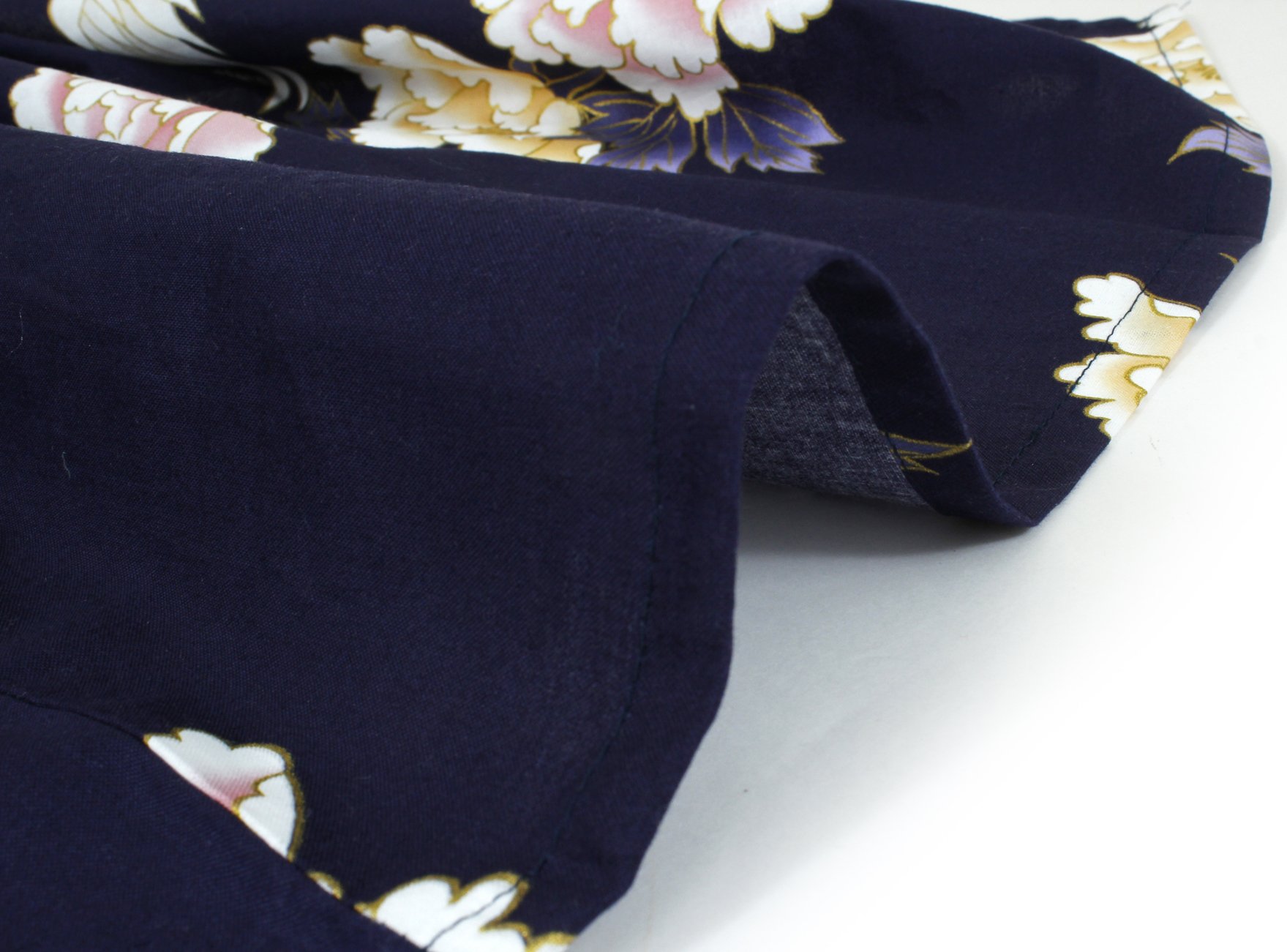 Women's Cotton Kimono Yukata Robe - Navy Blue with Crane & Peony Floral Print - Medium (56