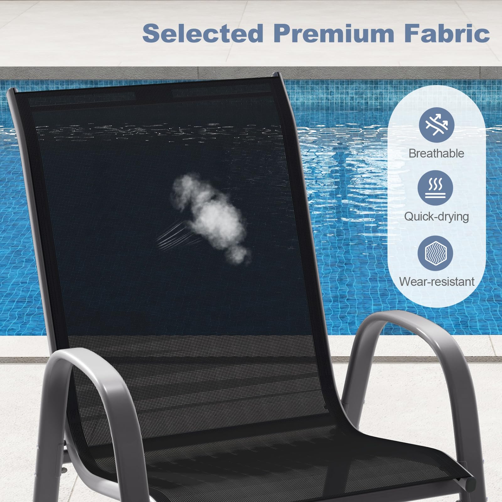 AFSTAR 4-Piece Stackable Patio Chairs Set with Armrests & Breathable Fabric - Outdoor Dining Chairs for Backyard, Poolside, Garden & Patio Furniture - Perfect for Relaxing, Entertaining & Outdoor Dining