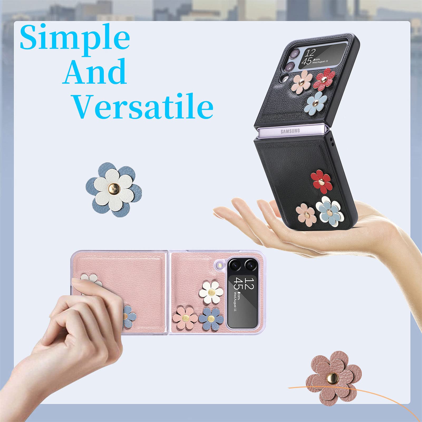 Samsung Galaxy Z Flip 4 5G Case - 3D Flower Design PU Leather & Hard PC Shell Ultra Thin Protective Phone Cover for Women (Blue) | Perfect for Everyday Use, Work, and Social Occasions