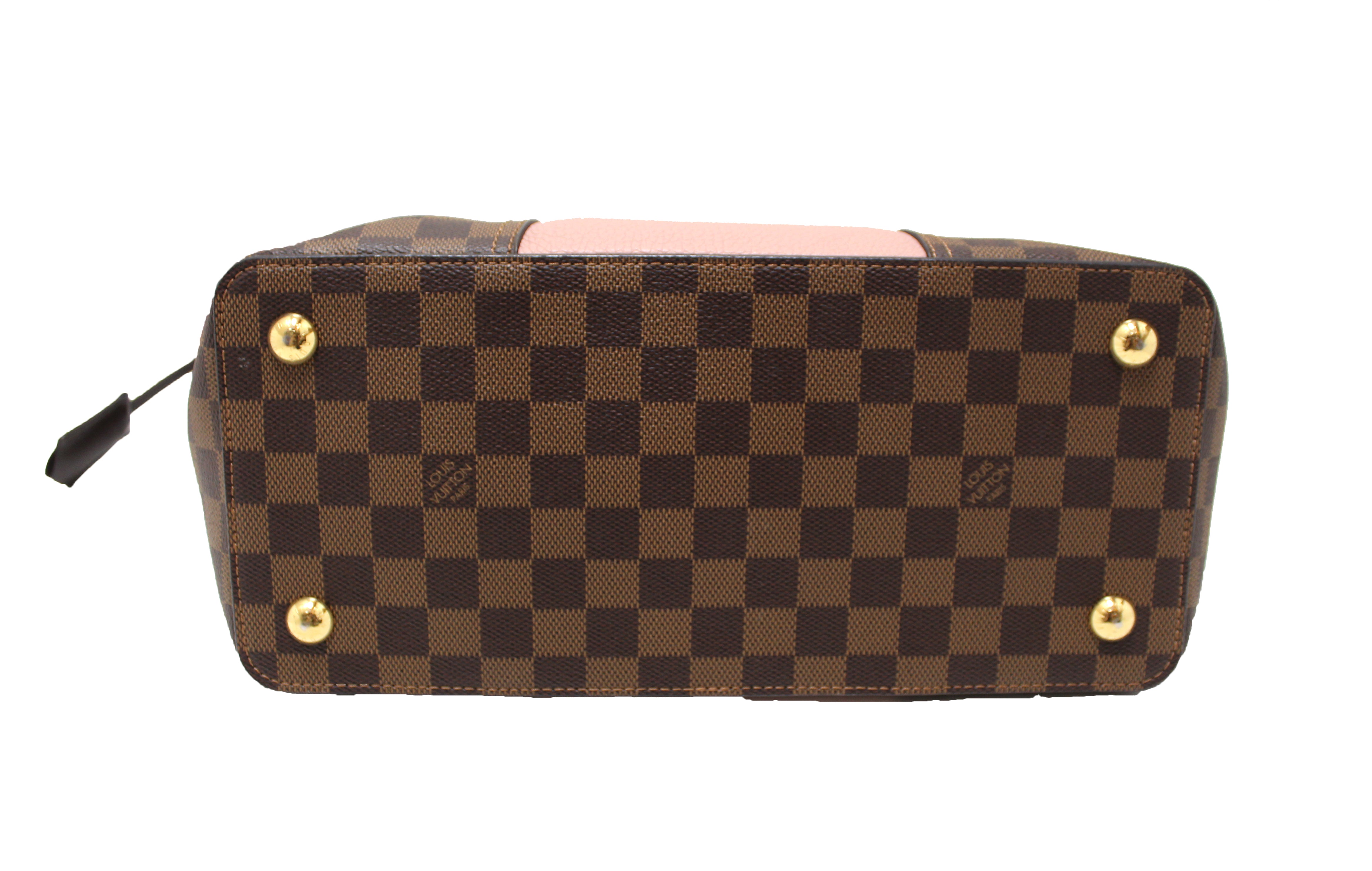 Authentic Louis Vuitton Damier Ebene Tote Bag with Pink Leather Trim - Luxury Designer Handbag for Women, Perfect for Work, Travel & Everyday Use
