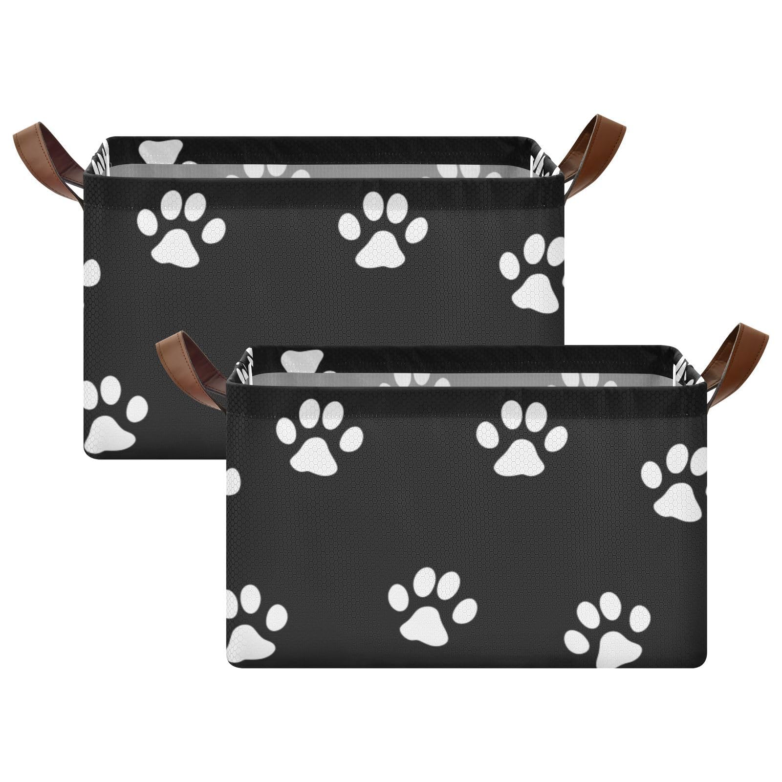 Emelivor Black Foldable Storage Bins with Dog Paw Prints - Rectangular Organizing Baskets for Shelves, Nursery & Closet - Decorative Home Storage Box with Handles | Perfect for Pet Supplies, Baby Items & Wardrobe Organization