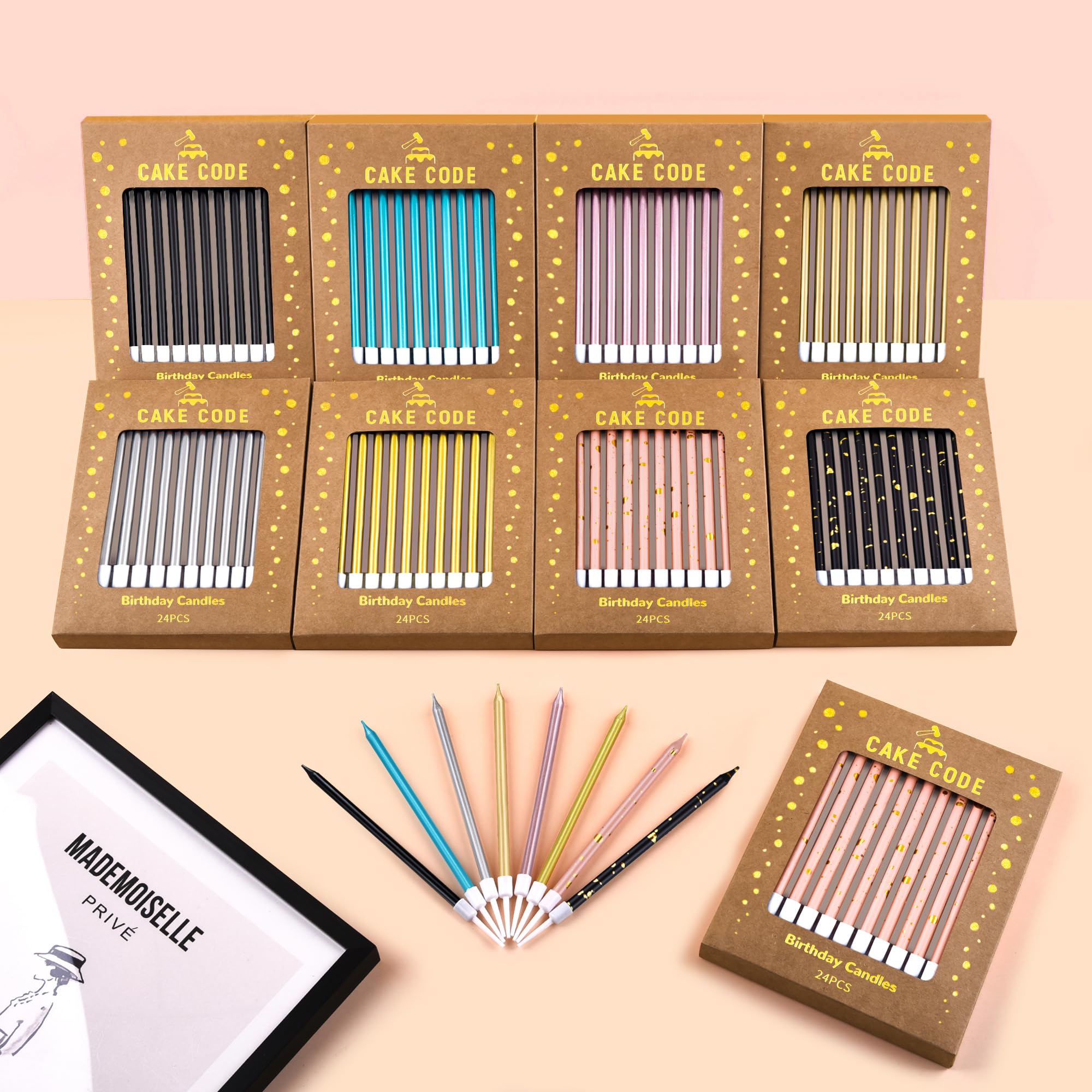 Pink Green Gold Long Thin Birthday Candles - Elegant Cake Candles for Birthday Parties, Wedding Decorations & Special Events - Perfect for Cakes, Cupcakes and Dessert Tables