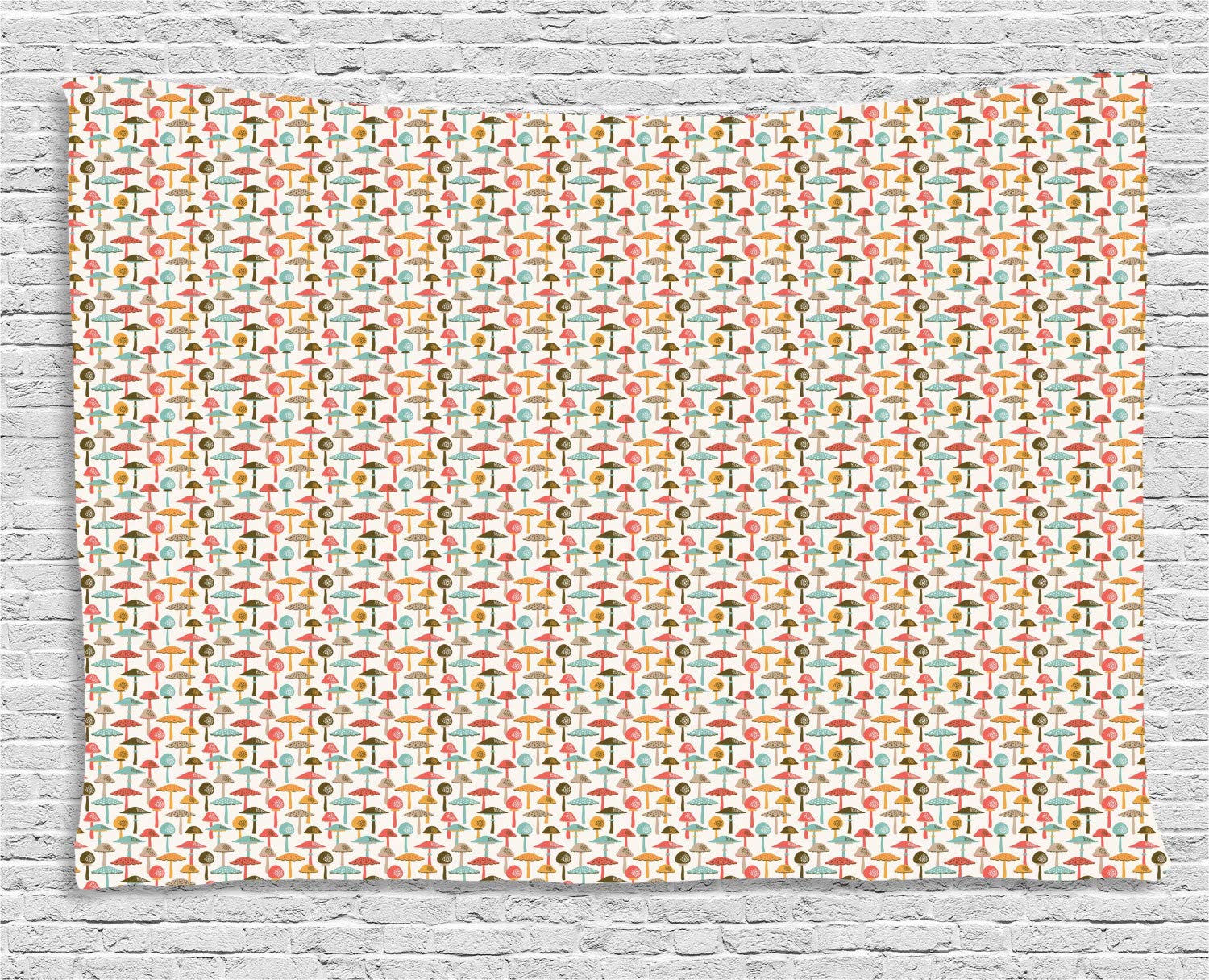 Ambesonne Mushroom Tapestry - Autumn Themed Cartoon Pattern with Colorful Abstract Toadstools - 60x40 Inch Wall Art Decor for Bedroom, Living Room, Dorm - Perfect for Boho Home Decor & Fall Season Aesthetic