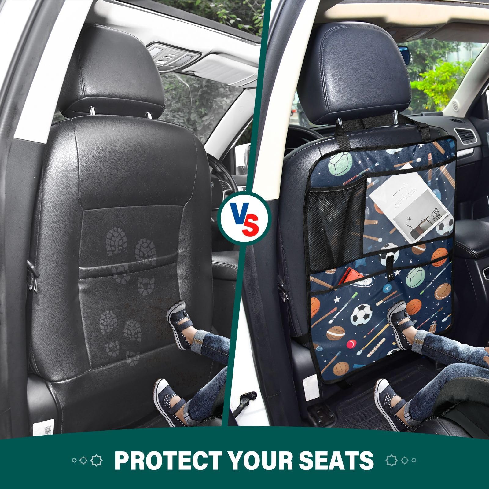 **Sinestour Waterproof Back Seat Protector for Cars - 2 Pack Kick Mats for Baseball, Soccer & Kids - Durable Seat Cover with Storage Pockets to Prevent Scratches & Dirt | Perfect for Family Road Trips, Pet Travel & Daily Commute**