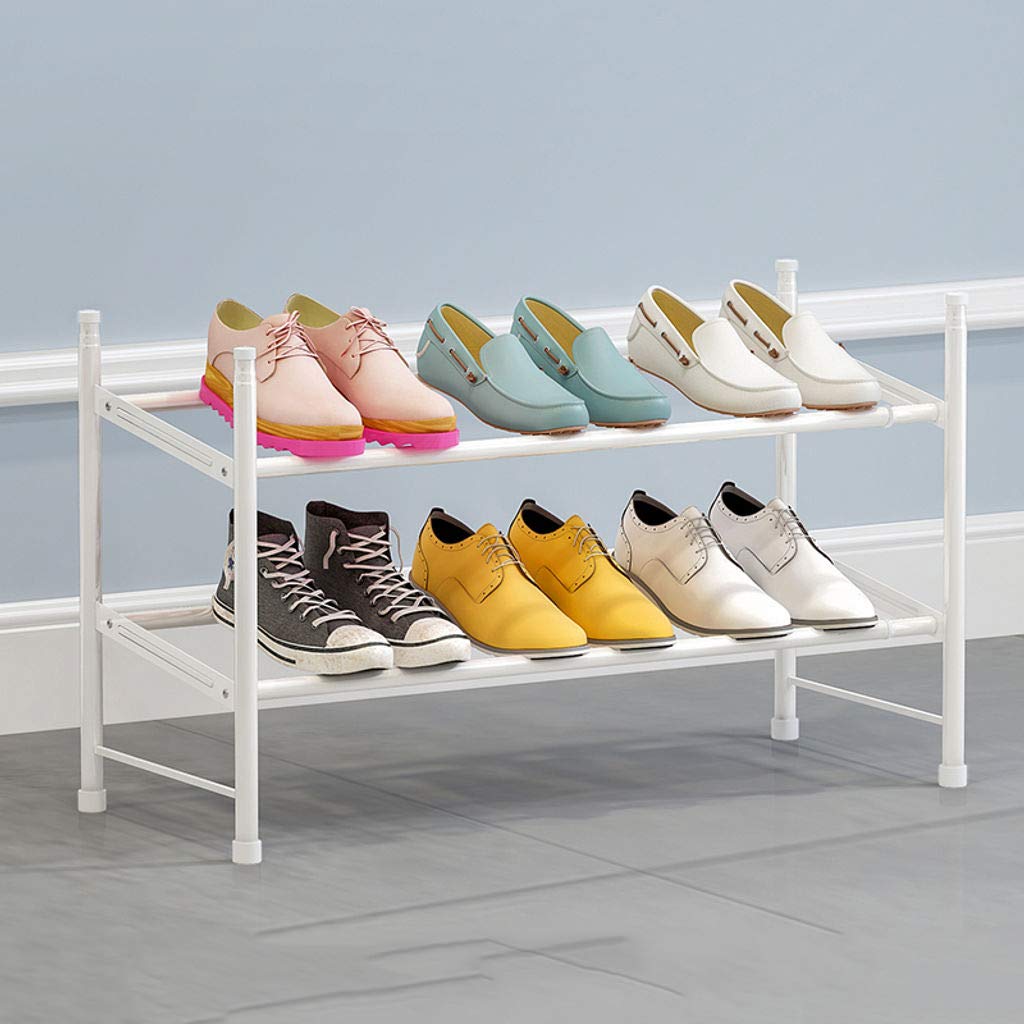 HUOLEO Adjustable Stackable Shoe Rack Organizer - Space Saving Shoe Storage for Closet, Dorm Room & Living Room - White 2-Tier Shelving Unit for Sneakers, Boots & Sandals - Perfect for Small Spaces & Apartment Organization