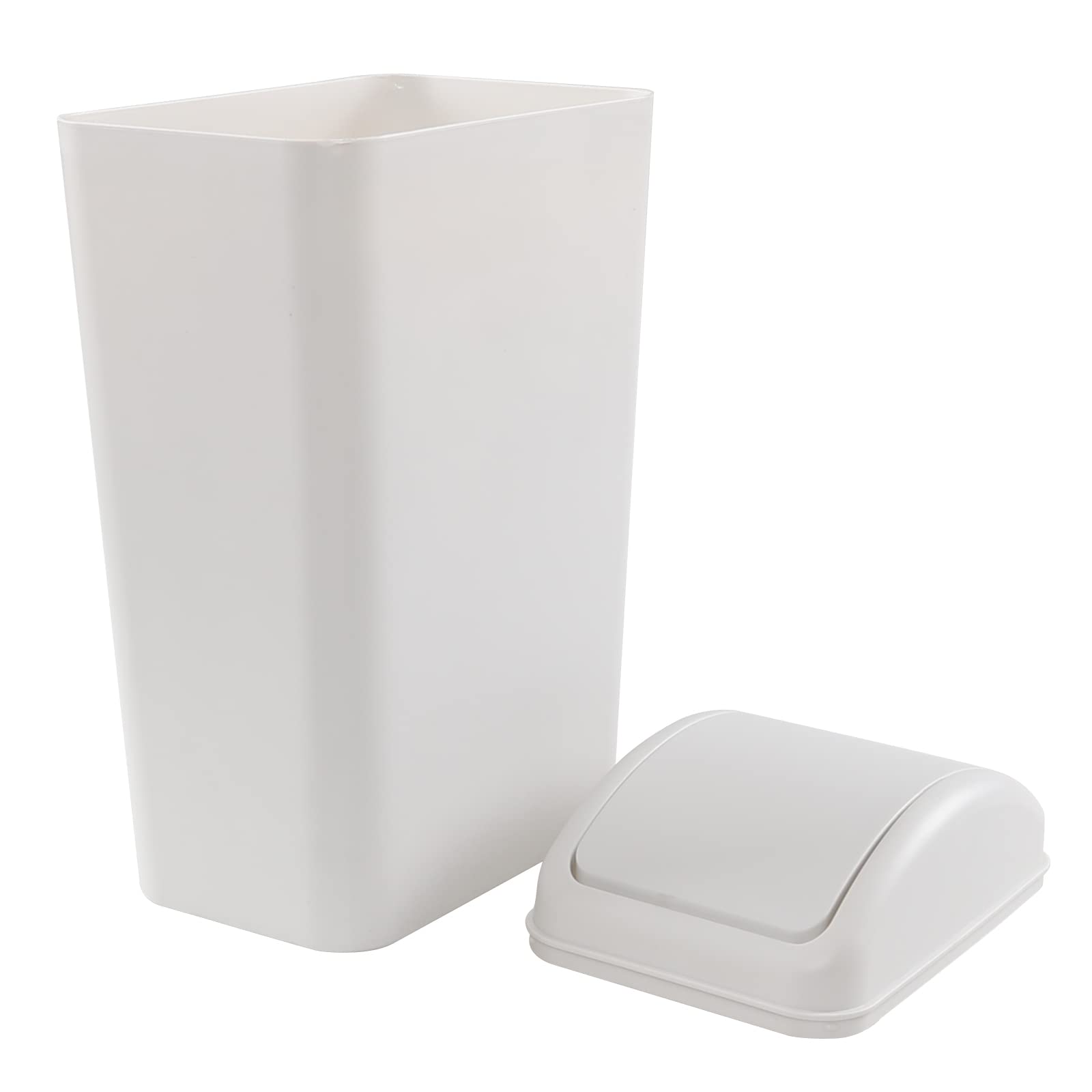 13.2L Slim Plastic Swing Trash Can with Lid - White Kitchen Garbage Bin for Bathroom, Office & Home Use - 1 Pack