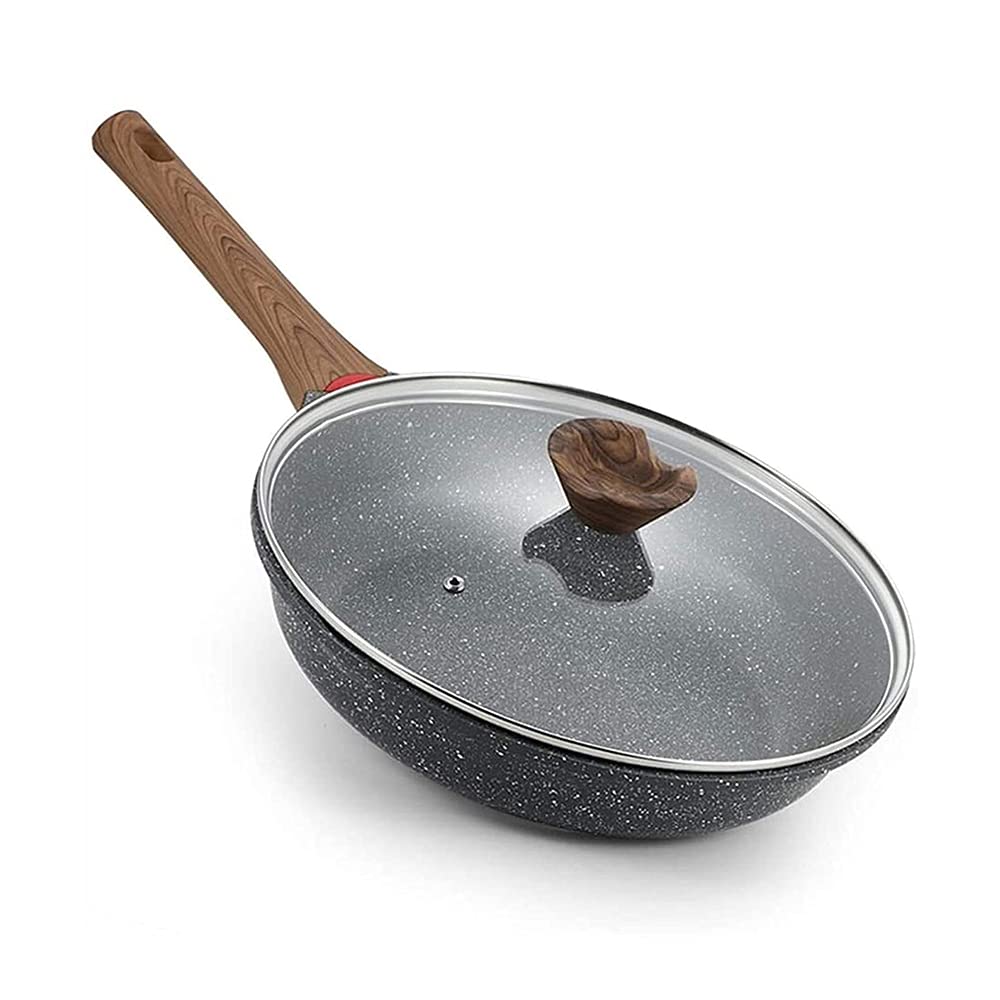 Premium Maifan Stone Steak Frying Pan with Lid - Nonstick Pancake Pan, Heat-Resistant Handle & Even Heat Distribution - Rivetless Design for Home Cooking, Grilling & Outdoor BBQ - Perfect for Stovetop, Oven & Camping Use