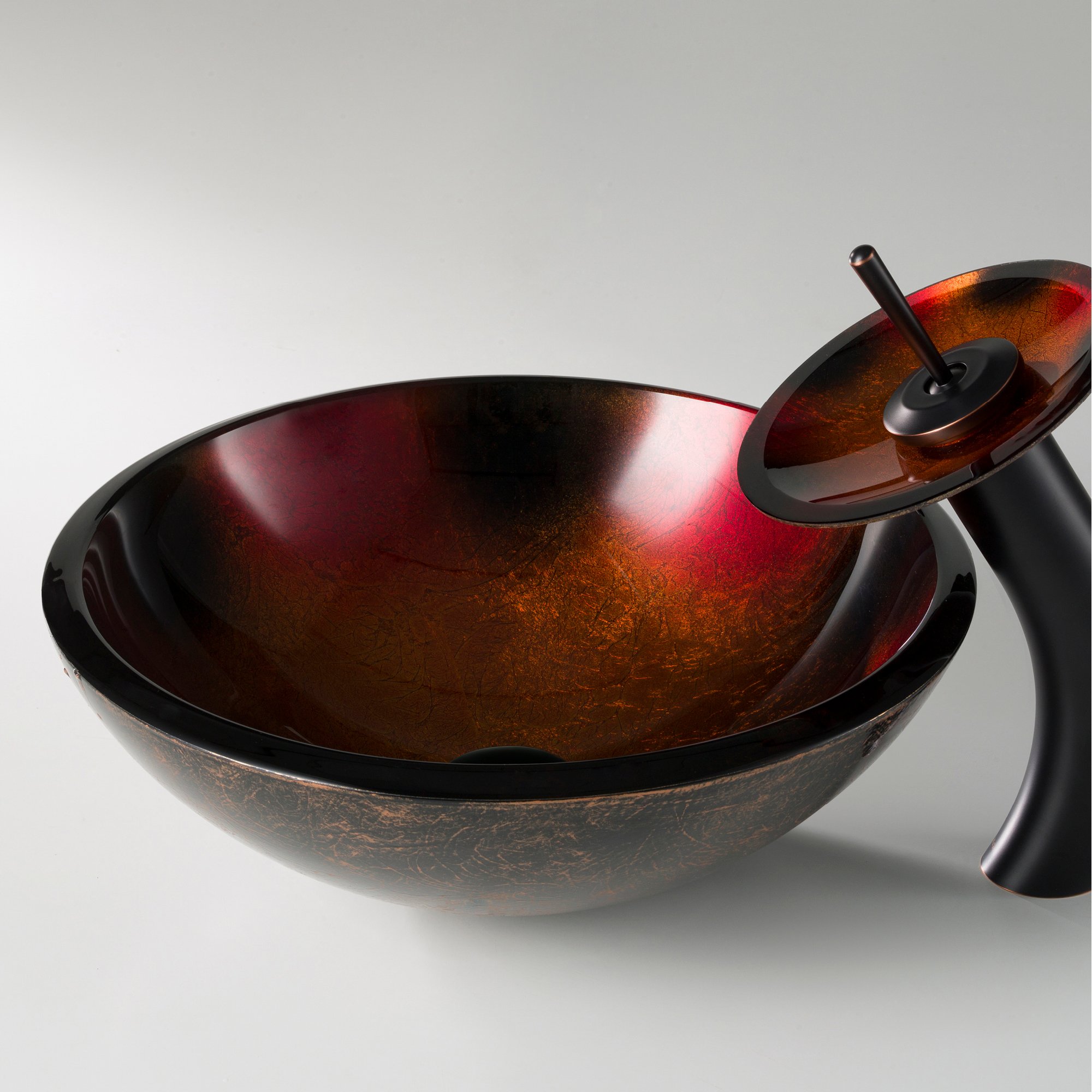 KRAUS 17-Inch Round Glass Vessel Bathroom Sink in Red, Black & Gold - Modern Vanity Basin for Bathroom Remodel & Luxury Home Decor (Model GV-680)