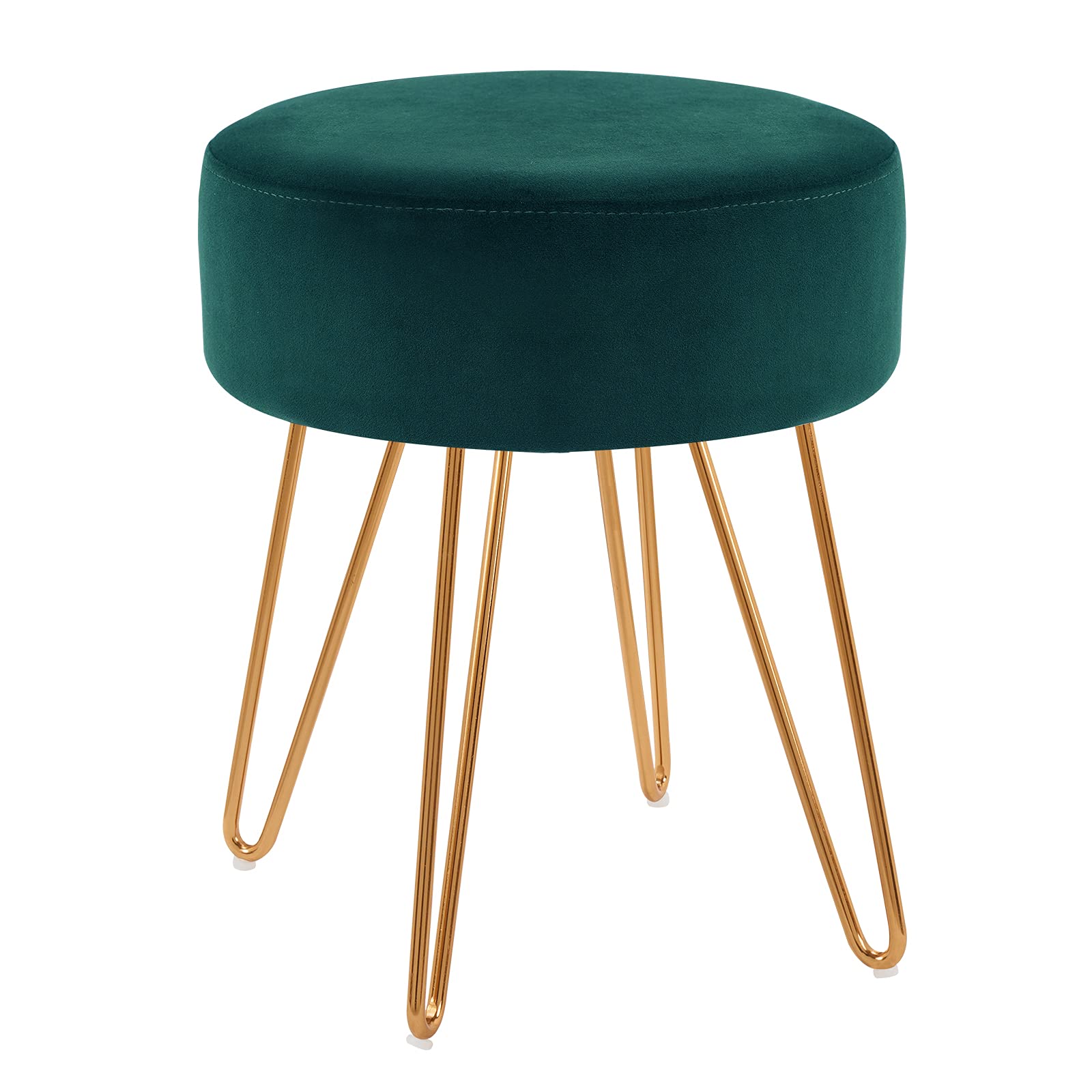 DUHOME Velvet Ottoman Stool - Modern Makeup Vanity Stool with Round Metal Base, Furry Accent Stool for Bedroom & Living Room | Contemporary Mongolian Style Home Decor for Women's Dressing Area & Lounge