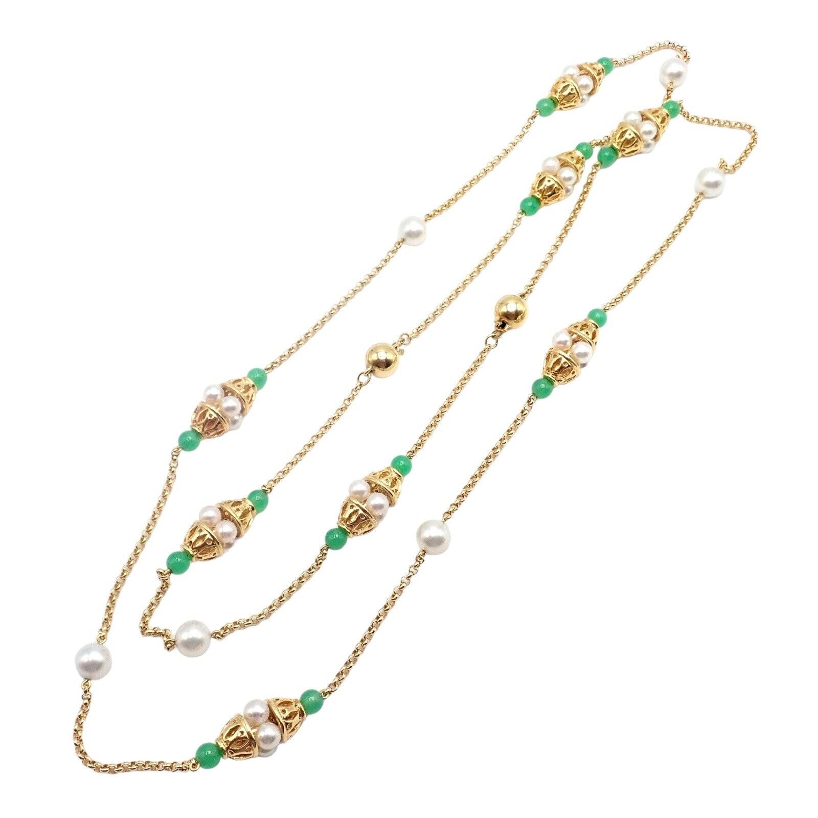 Vintage Mikimoto 18k Yellow Gold Pearl & Chalcedony 32