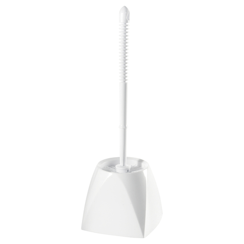Winco 15-Inch White Toilet Brush and Caddy Set - Bathroom Cleaning Essentials for Home, Hotel & Office Use