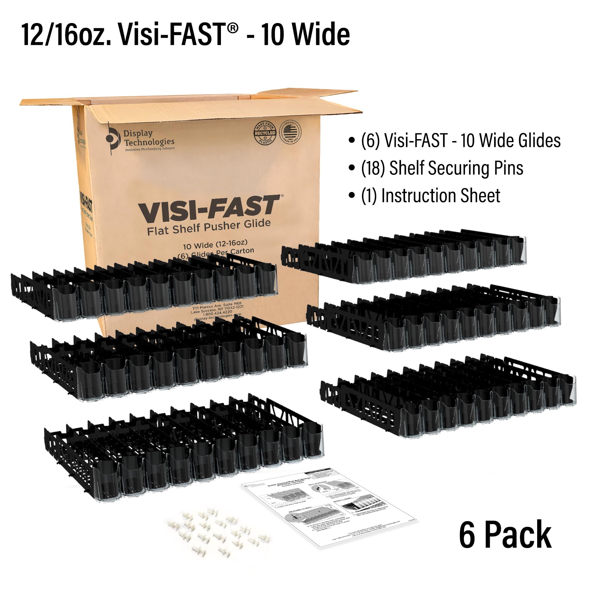 Visi-FAST Spring Push Drink Dispenser - 6 Pack Fridge Organizer for 12/16 oz Cans, Bottles & Beverages | Space-Saving Refrigerator Storage for Home, Office & Commercial Use | Perfect for Parties, BBQs & Daily Drink Organization