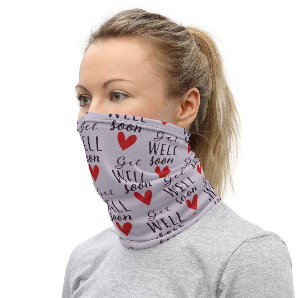 Black Quote Get Well Soon Red Heart Calming Lavender Breathable Washable Neck Gaiter - Comfortable Face Covering for Everyday Use, Outdoor Activities & Travel