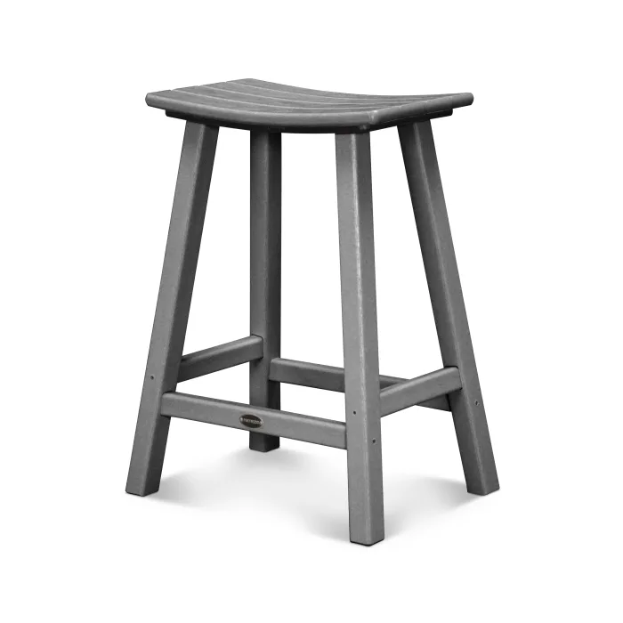 POLYWOOD Traditional 24-Inch Saddle Bar Stool - Durable Outdoor & Indoor Bar Stool for Patio, Deck, Kitchen Counter, and Home Bar Use