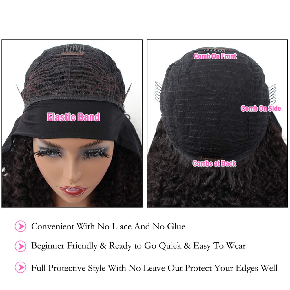 ISEE 10A Headband Wig Straight Human Hair Wigs for Black Women - 180% Density Brazilian Virgin Hair Machine Made Headband Wig, Non Lace Front Human Hair Wigs 24 Inch - Perfect for Daily Wear, Parties, and Special Occasions