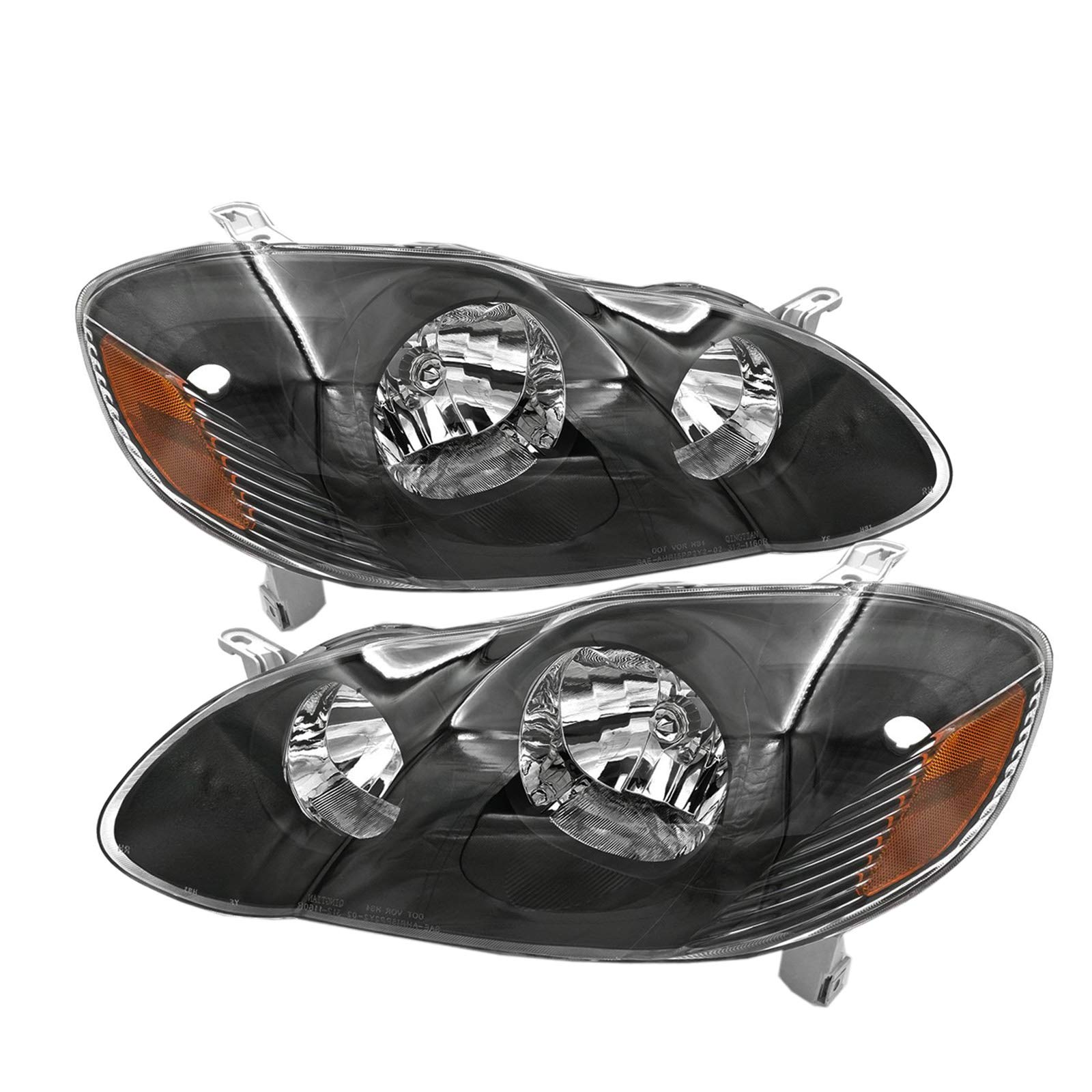 Replacement Headlights for 2003-2008 Toyota Corolla - Black Housing with Amber Reflector - Perfect for Night Driving & Car Upgrades