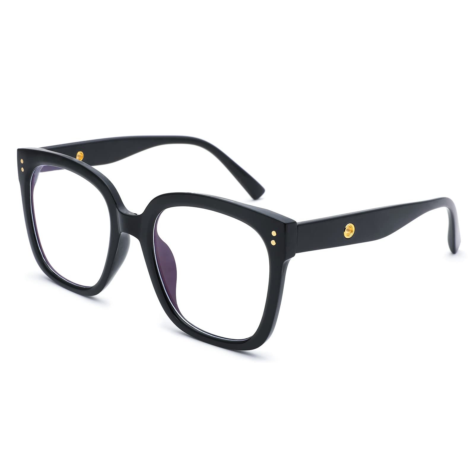 Stylish Oversized Square Non-Prescription Glasses Frame for Women & Men - Blue Light Blocking Computer Glasses for Work, Gaming & Screen Time Protection