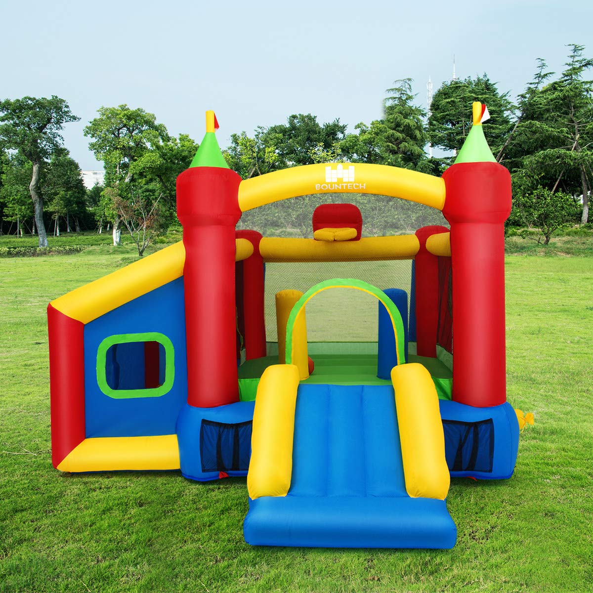 **Costzon 7-in-1 Inflatable Bounce House for Kids - Indoor & Outdoor Jump Castle with Football, Basketball Rim & 100 Ocean Balls - Includes Blower - Perfect for Birthday Parties, Backyard Play & Toddler Fun**