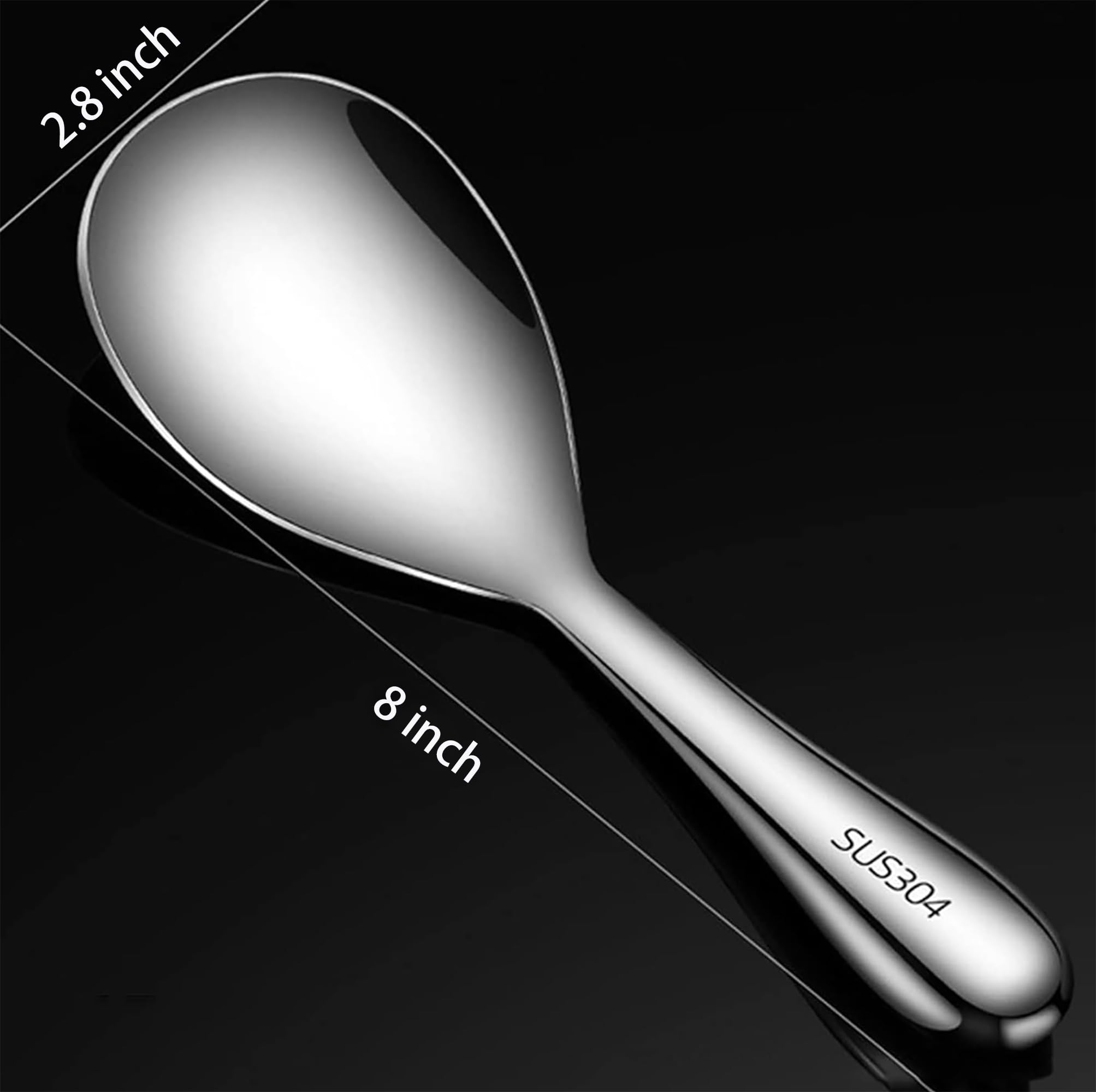 Comicfs 2-Pack 304 Stainless Steel Rice Spoon - Thickened Nonstick Rice Paddle, Scooper & Spatula - Perfect for Rice Cooker, Food Serving & Kitchen Use - Ideal for Home, Restaurant & Hotel (Bright)