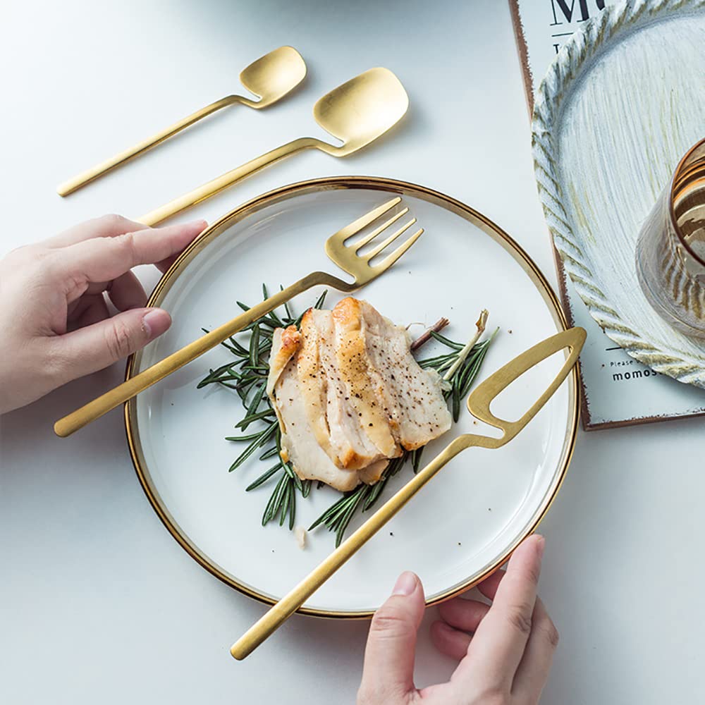 24-Piece Matte Rose Gold Silverware Set for 6 - Modern Stainless Steel Flatware Cutlery Set - Elegant Dinnerware & Tableware for Kitchen, Family Gatherings, Dinner Parties & Daily Use - Dishwasher Safe
