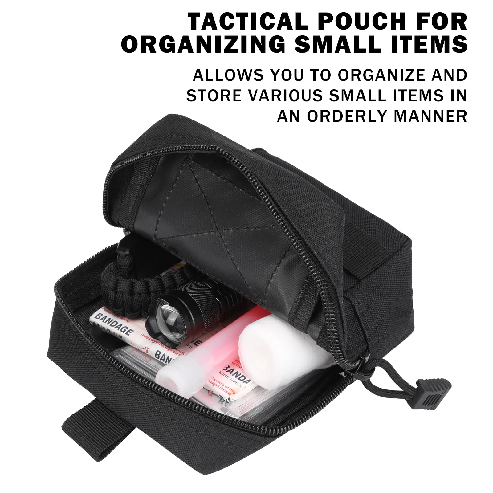 Tactical MOLLE Utility Pouch - Medical EDC Admin Pouch with US Flag Patch, Web Dominator & Elastic Strings - Perfect for EMT, First Aid, Camping & Outdoor Gear Organization