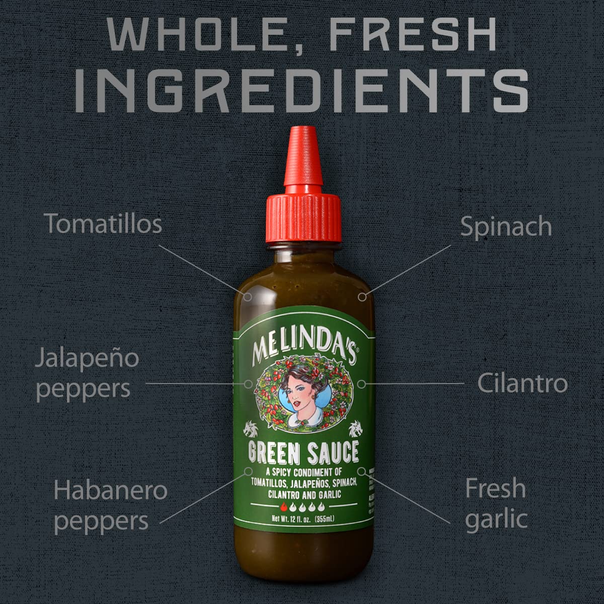 Melinda's Mild Green Chile Hot Sauce - 12 oz Bottle | Gourmet Verde Sauce with Fresh Tomatillos, Jalapeño, Spinach & Cilantro | Kosher Certified | Perfect for Tacos, Burritos, Eggs & Grilled Meats