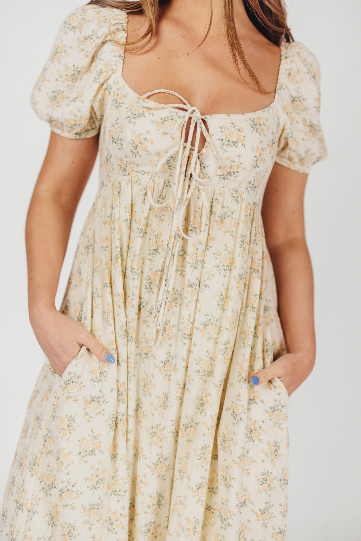 Haven 100% Cotton Tie Front Maxi Dress - Orange/Green Floral Print, Bump Friendly Maternity Dress for Women | Perfect for Summer Beach Vacations, Date Nights & Baby Showers