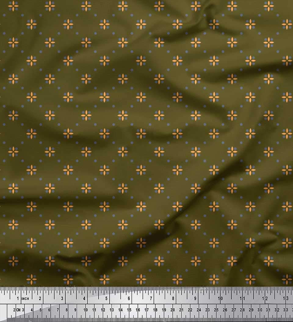 Soimoi Moss Georgette Brown Fabric by The Yard - 42 Inch Wide Dot & Floral Print Chiffon Material for Dresses, Scarves & DIY Crafts - Lightweight Soft Fabric for Women's Fashion & Home Decor