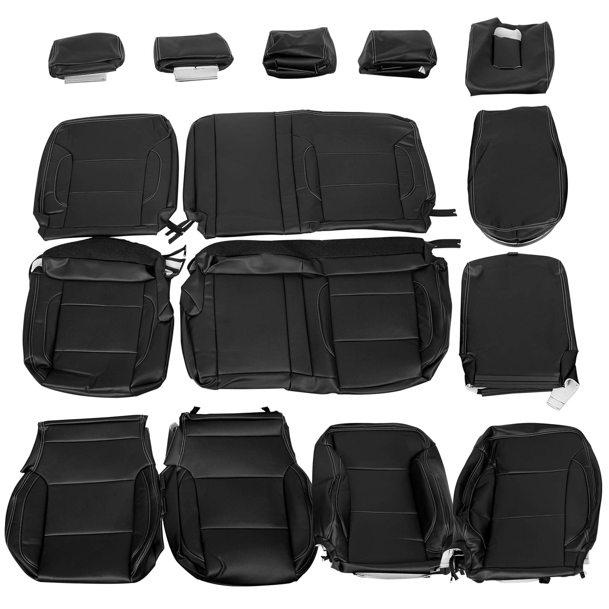 HECASA Full Set Artificial Leather Seat Covers for 2014-2018 Chevrolet Silverado LT Double Cab - Front & Back Seat Protectors | Durable, Custom Fit Car Accessories for Enhanced Comfort & Style