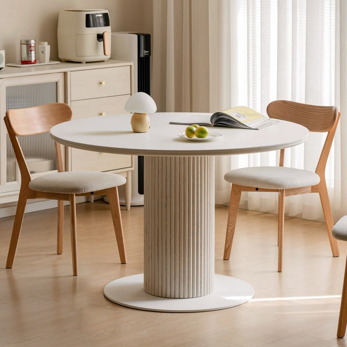 Solid Oak French Cream Round Rock Plate Dining Table - Rustic Farmhouse Style for Kitchen, Dining Room & Outdoor Entertaining