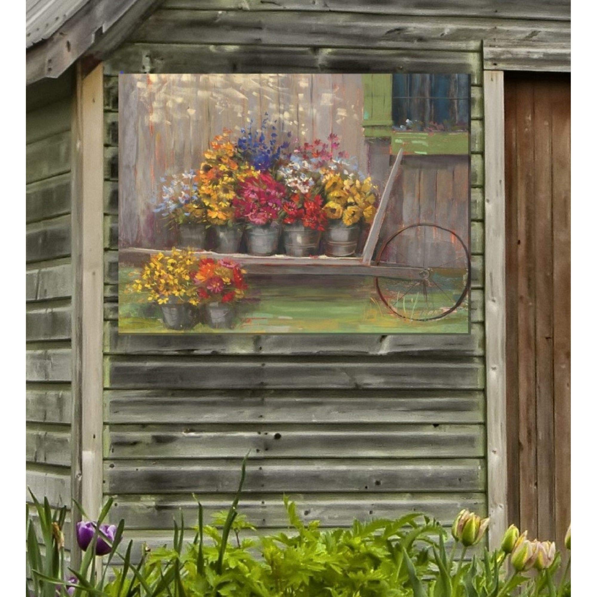 Green and Yellow Canvas Wall Art Decor 40x30 Inches - Modern Outdoor Rectangle Painting for Patio, Garden & Living Room Decor