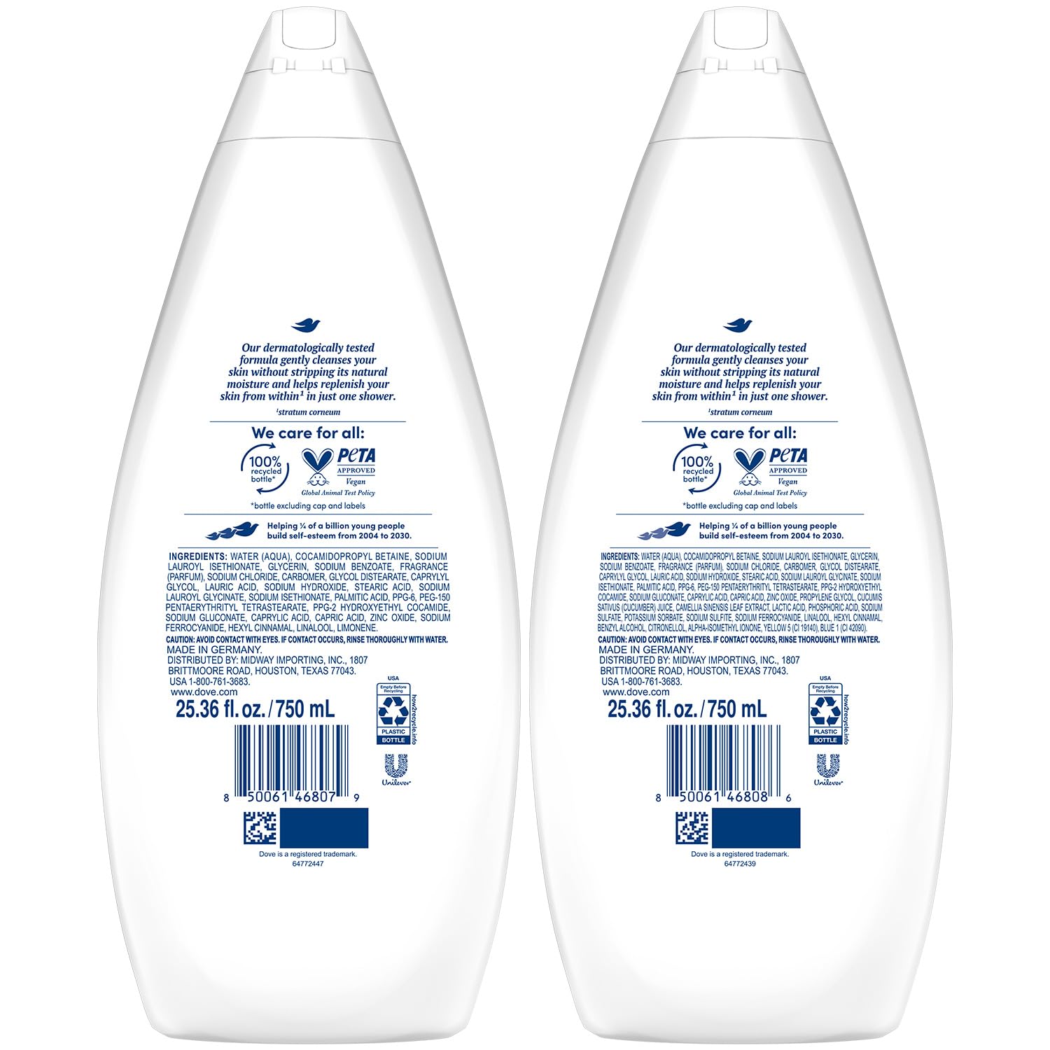 Dove Hydrating Body Wash & Fresh Care, 2-Pack Value Size (25.36 Oz Each) - Moisturizing Shower Gel for Smooth Soft Skin | Daily Shower Routine, Spa-Like Bath Experience, Gift for Her