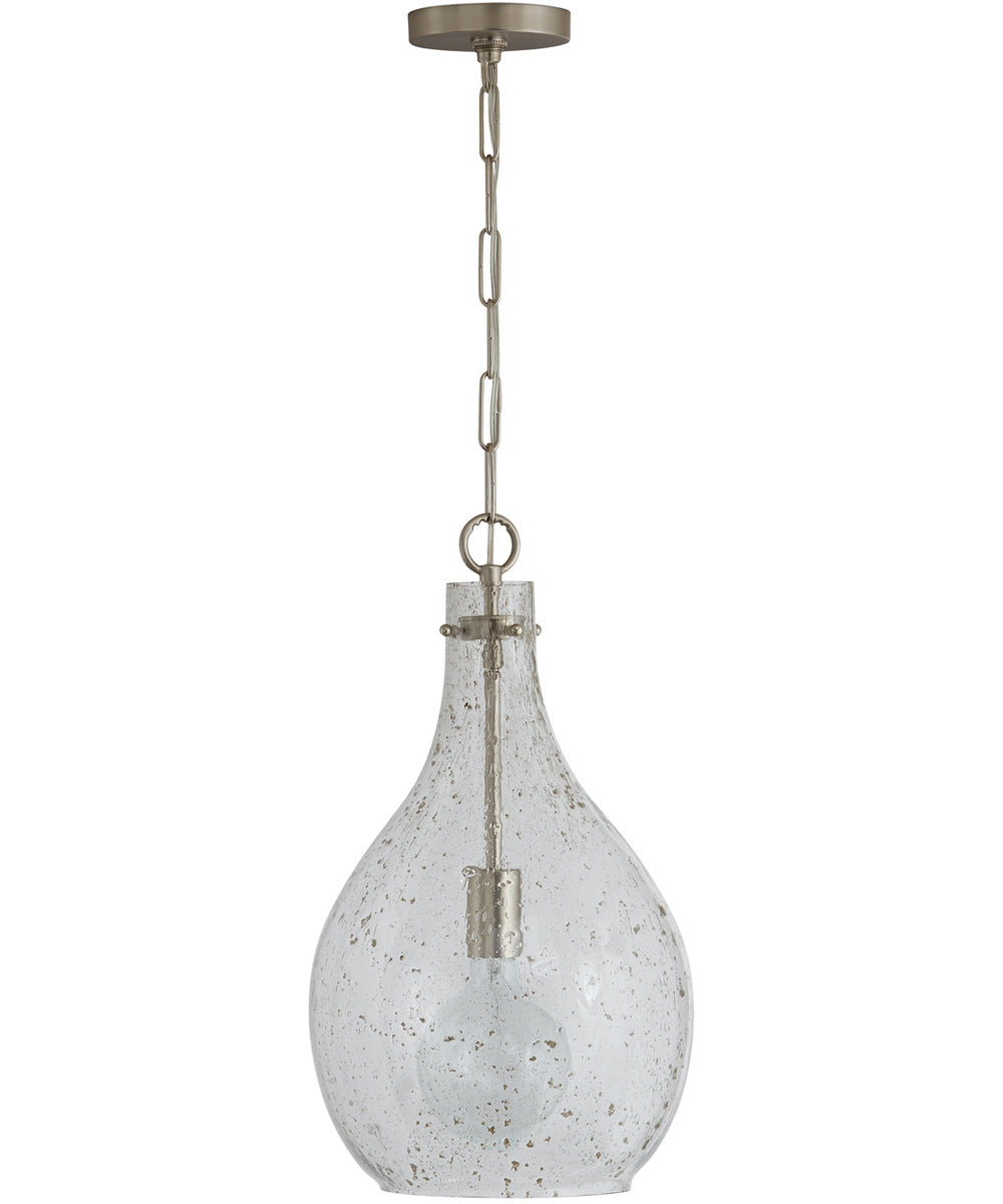 Brushed Nickel Pendant Light with Seeded Glass Shade - Modern Farmhouse Ceiling Fixture for Kitchen Island, Dining Room, or Entryway