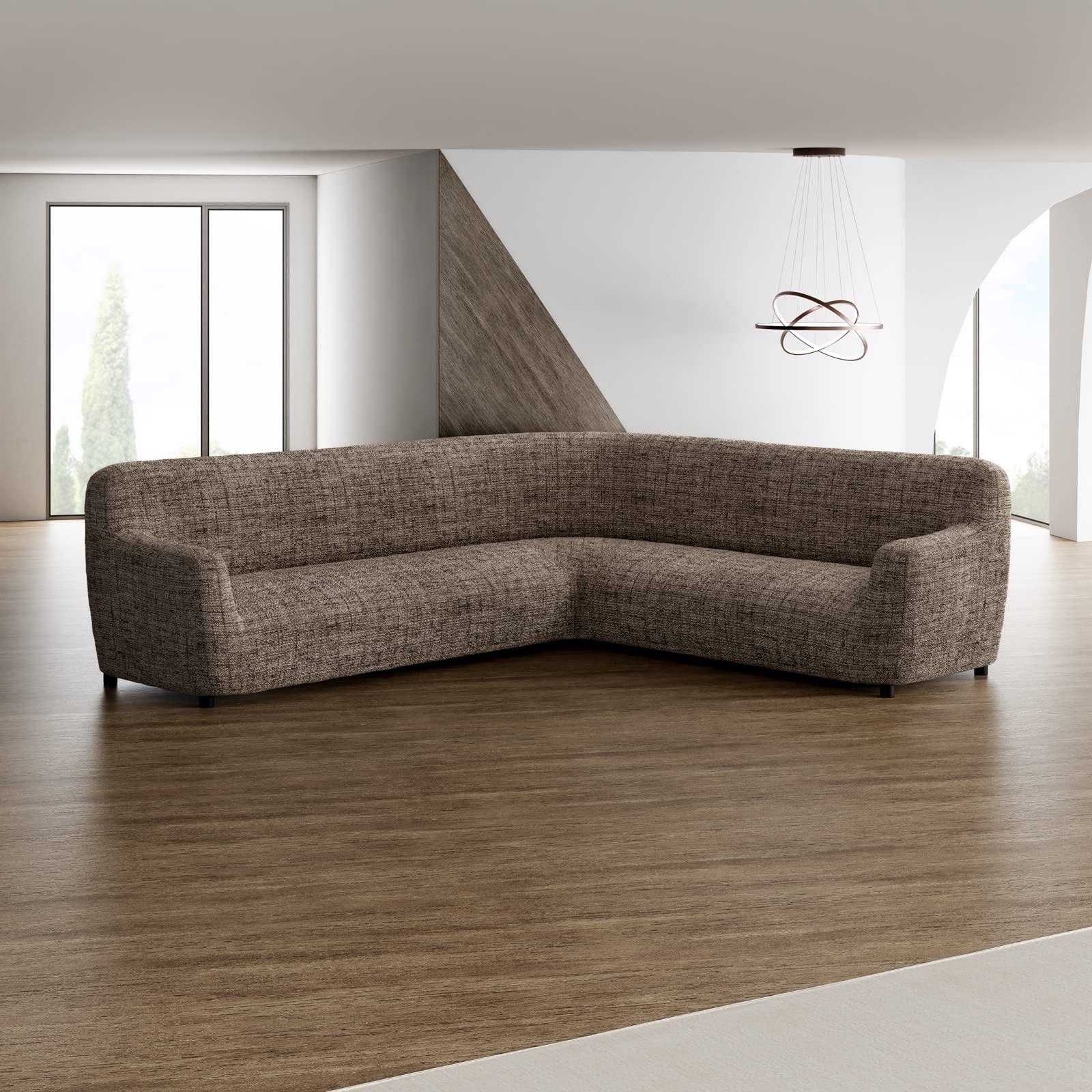 PAULATO BY GA.I.CO. Extra Large L-Shaped Corner Sectional Sofa Cover - Washable Microfiber Slipcover with Form Fit - Vittoria Brown Print - 1-Piece Protector for Living Room, Family Room & Home Theater