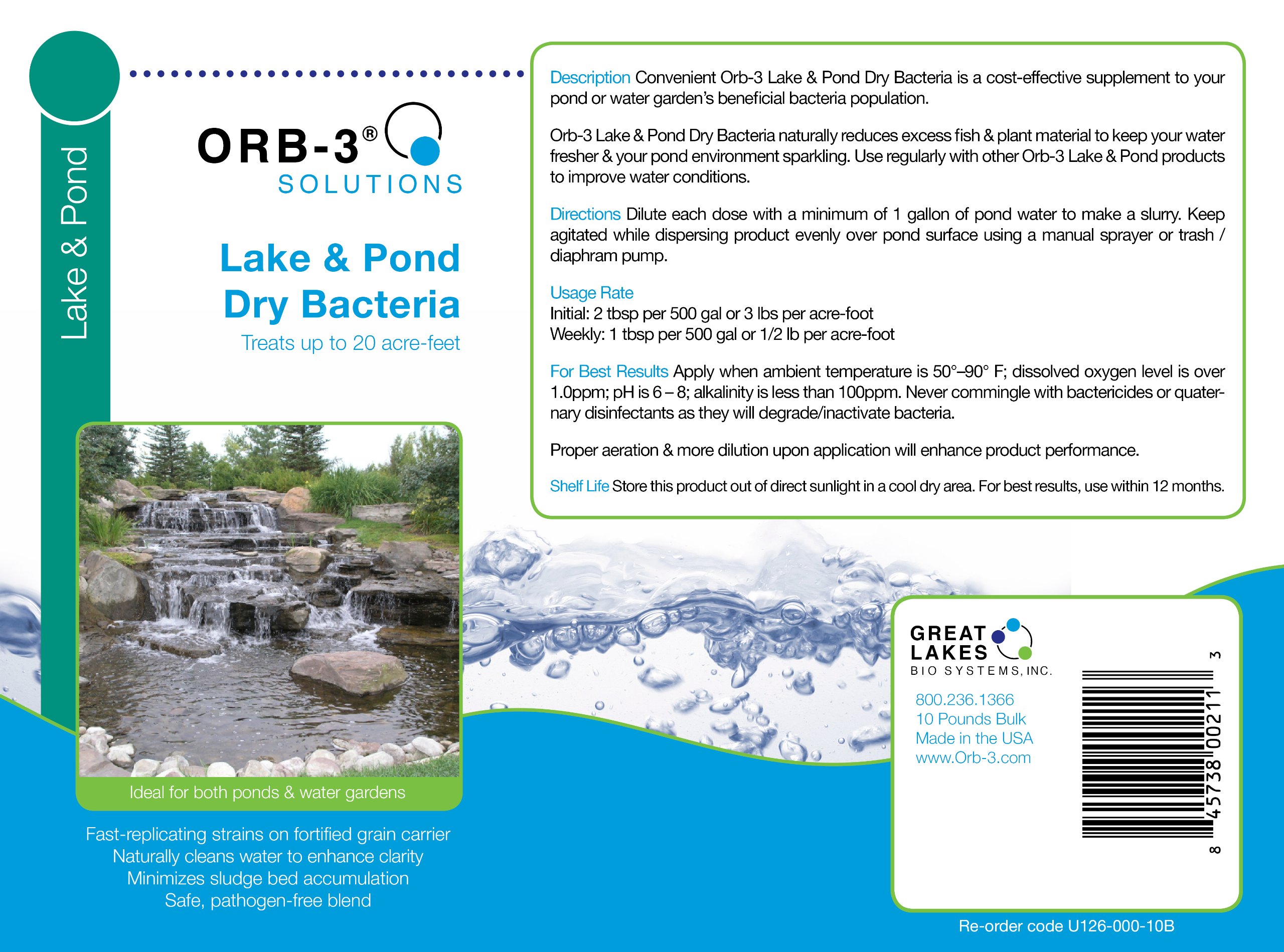 Lake and Pond Dry Bacteria Pail Bulk - 10-Pound Water Treatment for Clean & Clear Ponds, Lakes, and Water Features | Improves Water Quality & Reduces Algae Growth