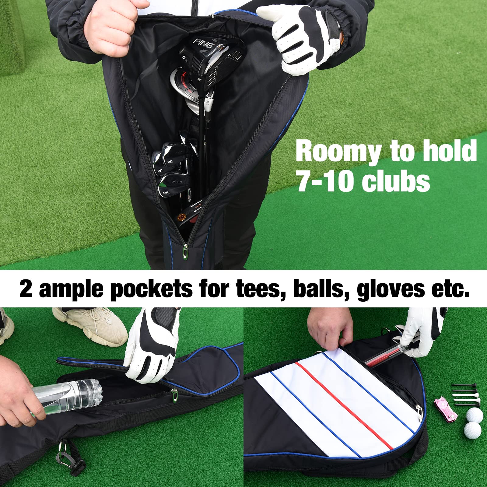 Lightweight Big Teeth Golf Sunday Bag for Driving Range & Practice | Small Par 3 Golf Bag with Carry Shoulder Strap | Foldable & Multi-Color | Perfect for Weekend Golfers & Club Storage