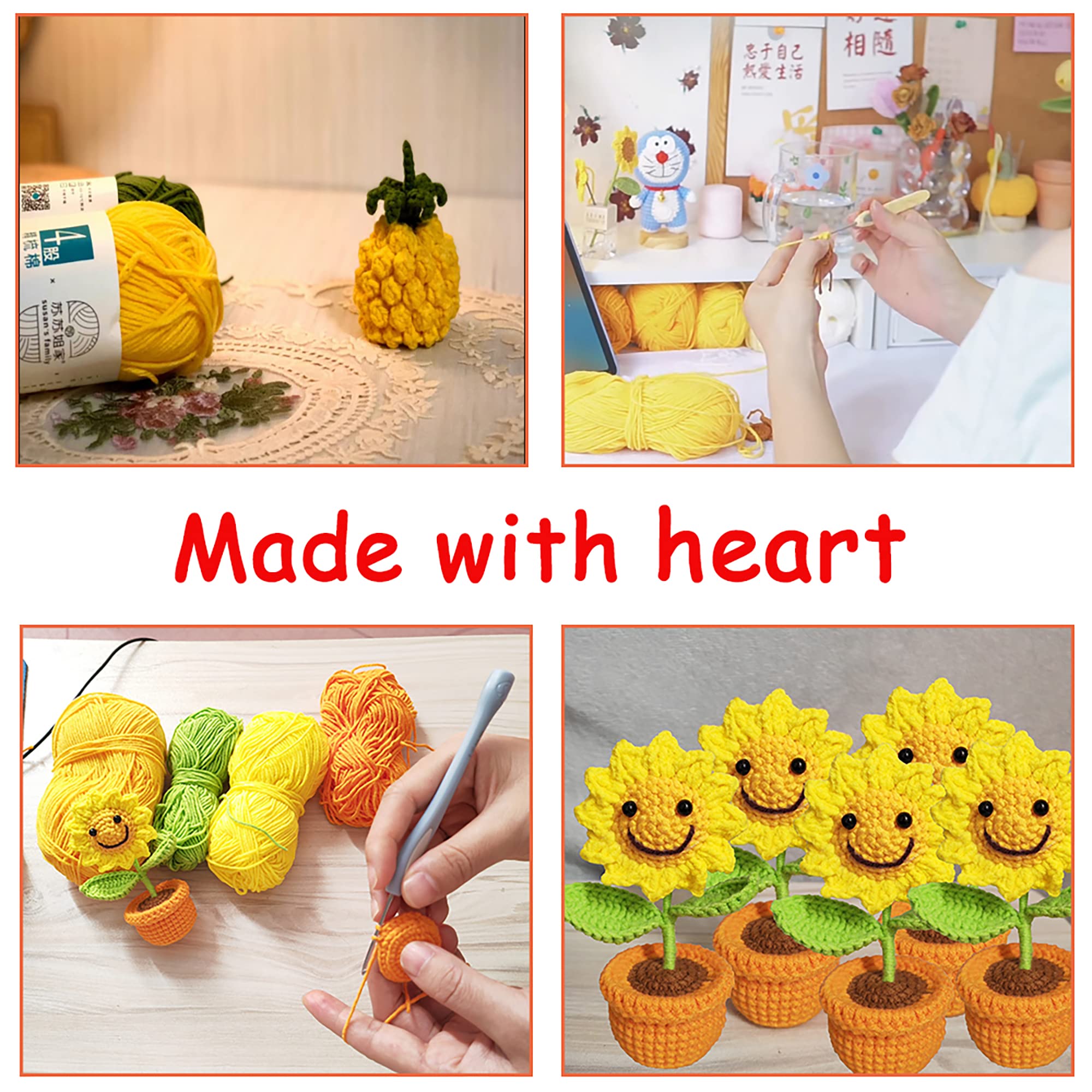 Crochet Smiley Sunflower Car Dashboard Decor - Handmade Sunflower Bouquet for Women, Cute Girl Gift, Car Interior & Desk Ornament - Perfect for Home, Office, and Vehicle Decoration