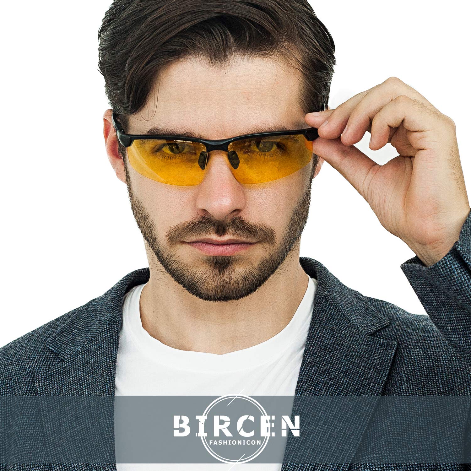 Bircen Men's Night Vision Driving Glasses - Anti Glare, UV Protection, Polarized Sunglasses for Driving, Running, Cycling & Outdoor Sports Activities | Perfect for Night Driving, Rainy Days & Low Light Conditions