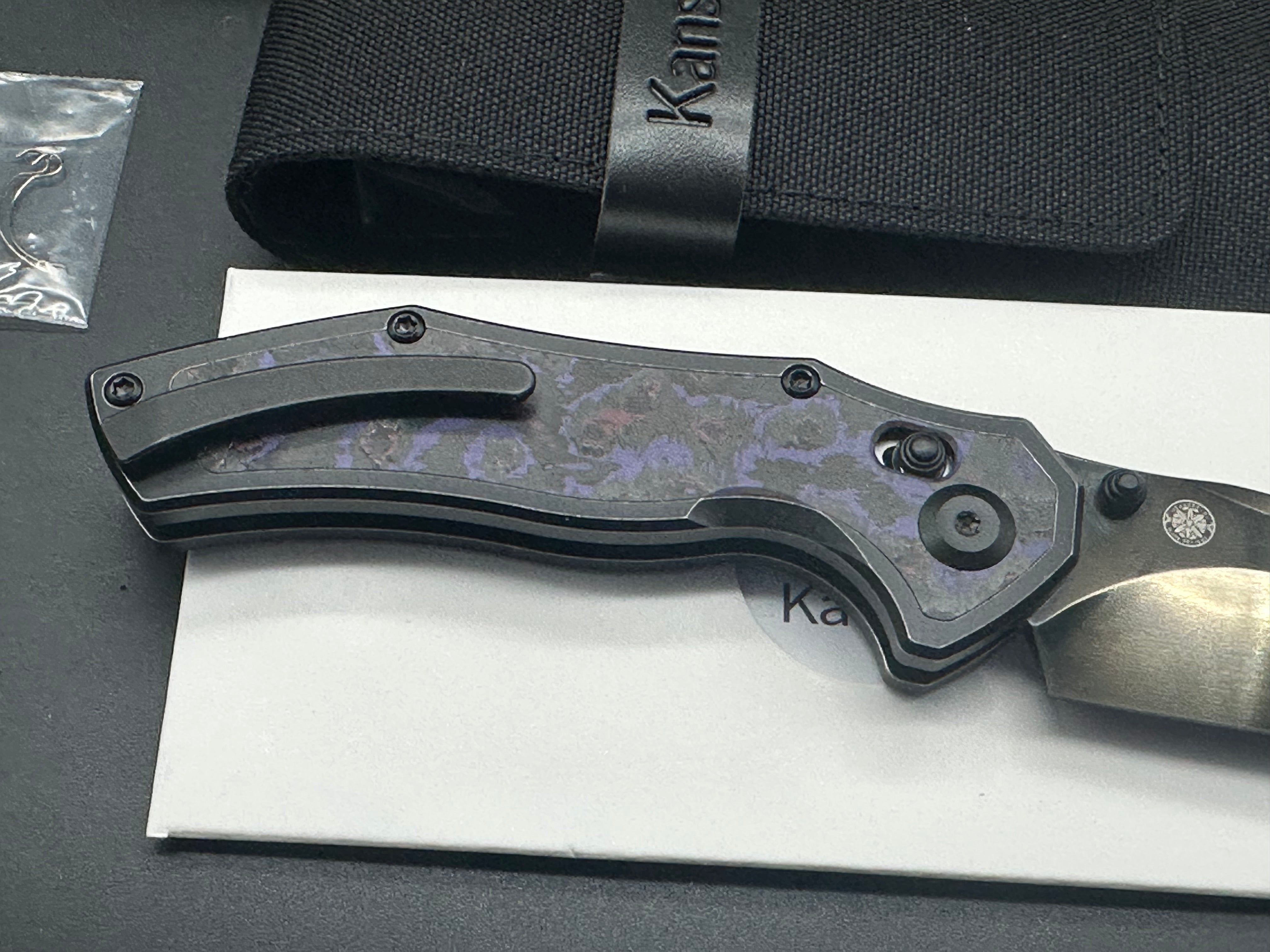 KANSEPT APOLLO Folding Pocket Knife - Blackwash Titanium & Purple Haze Fatcarbon Handle, S35VN Blade with Mirror DLC Coating - EDC, Outdoor, Camping, Survival Gear