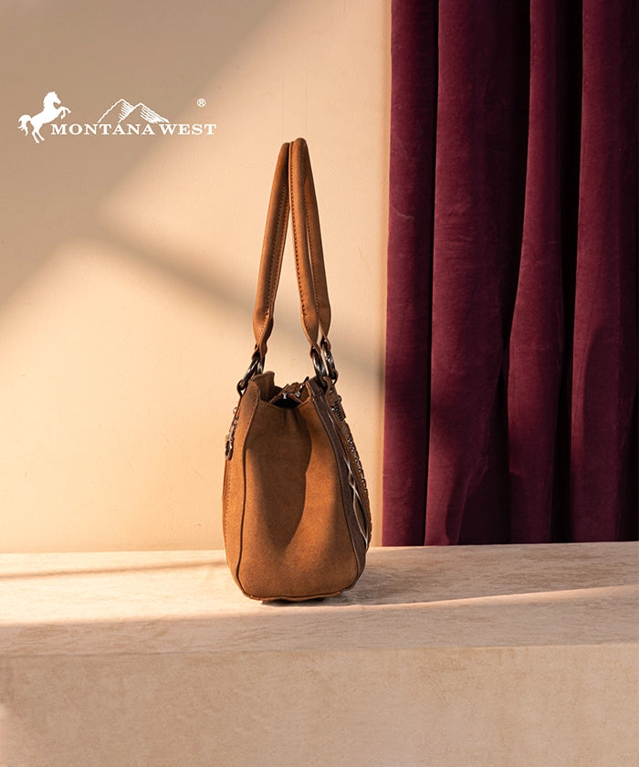 Montana West Southwestern Diamond Cross Stitch Concealed Carry Satchel Purse for Women - Stylish Leather Handbag with Hidden Gun Pocket for Everyday Carry & Outdoor Adventures
