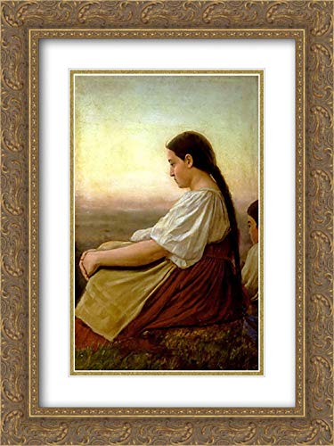 18x24 Gold Ornate Frame with Double Matted Museum Art Print - Vasily Perov Painting for Girls Room Decor | Perfect for Bedroom, Nursery & Gift Giving
