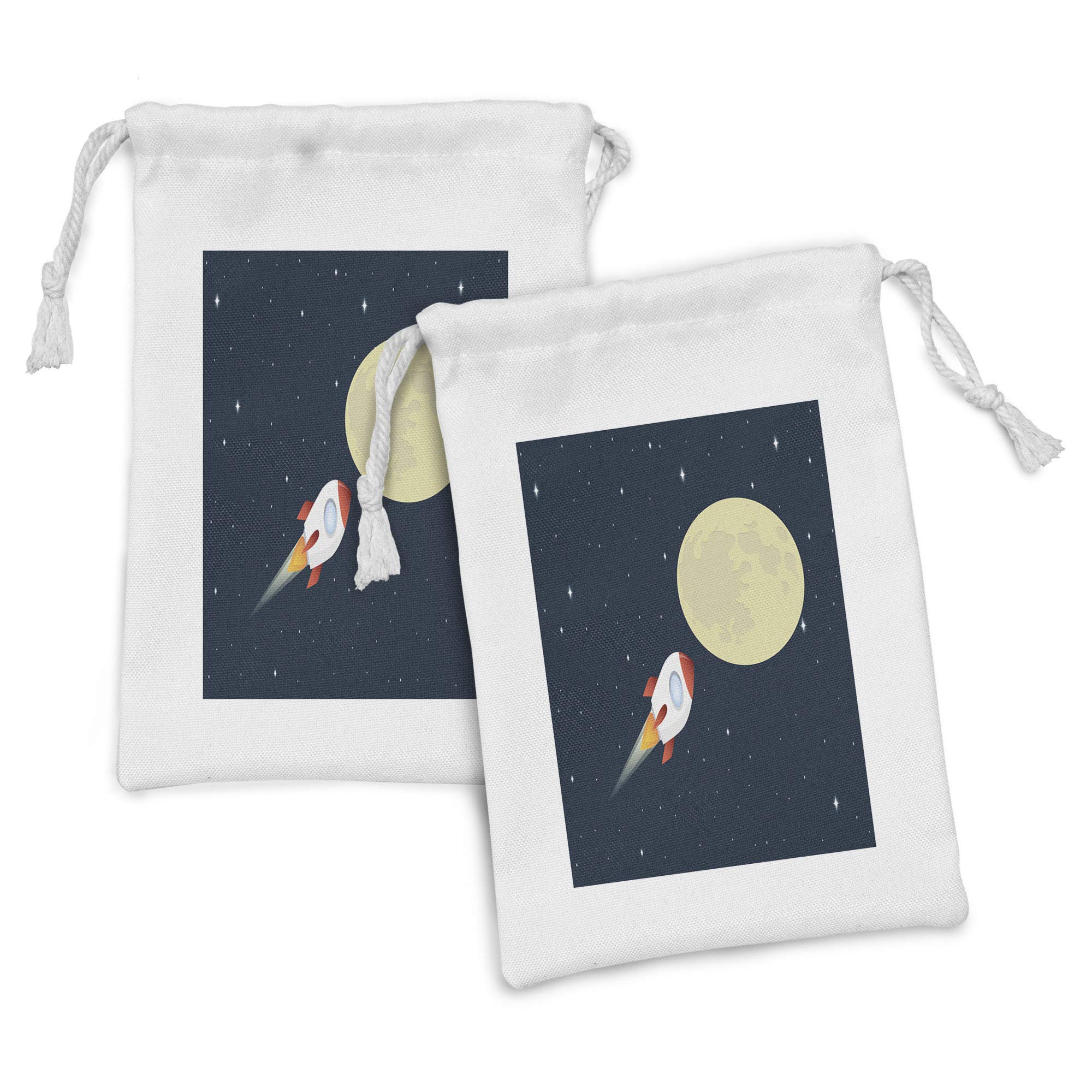 Ambesonne Astronomy Fabric Pouch Set of 2 - Space Rocket & Moon Design Drawstring Bags (9