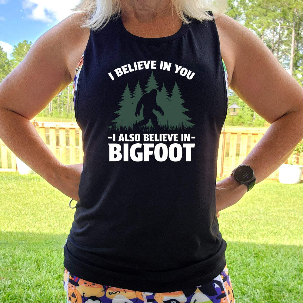 I Believe In You I Also Believe In Bigfoot Muscle Tank Top - Funny Sarcastic Graphic Tee for Men & Women - Gym Workout, Casual Wear, Outdoor Activities